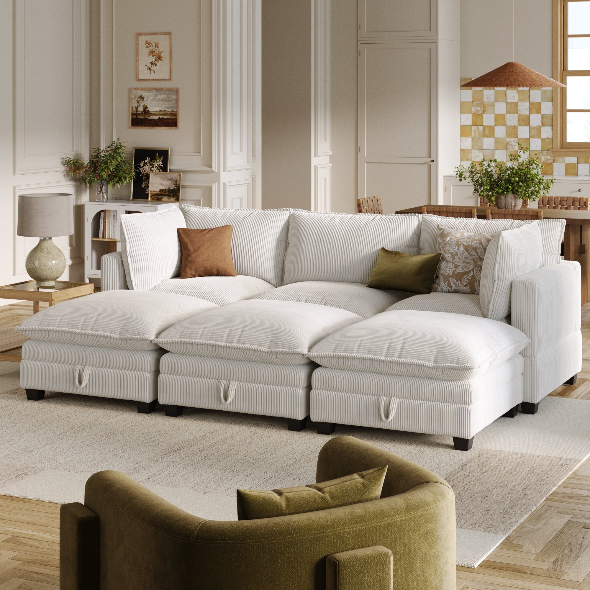 Armless 6-Seat Cloud Corduroy Modular Pit Couch