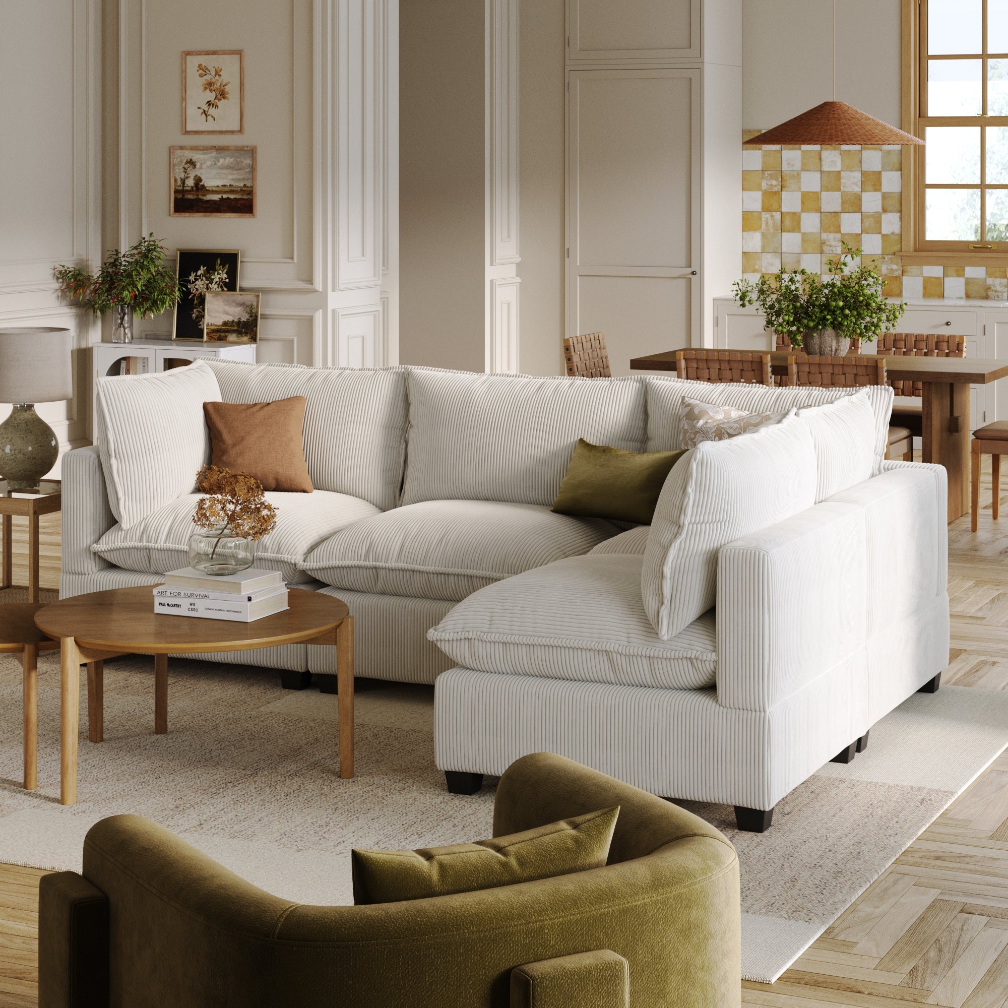 Cloud Armless 4-Seat Sectional Sofa Pearl White