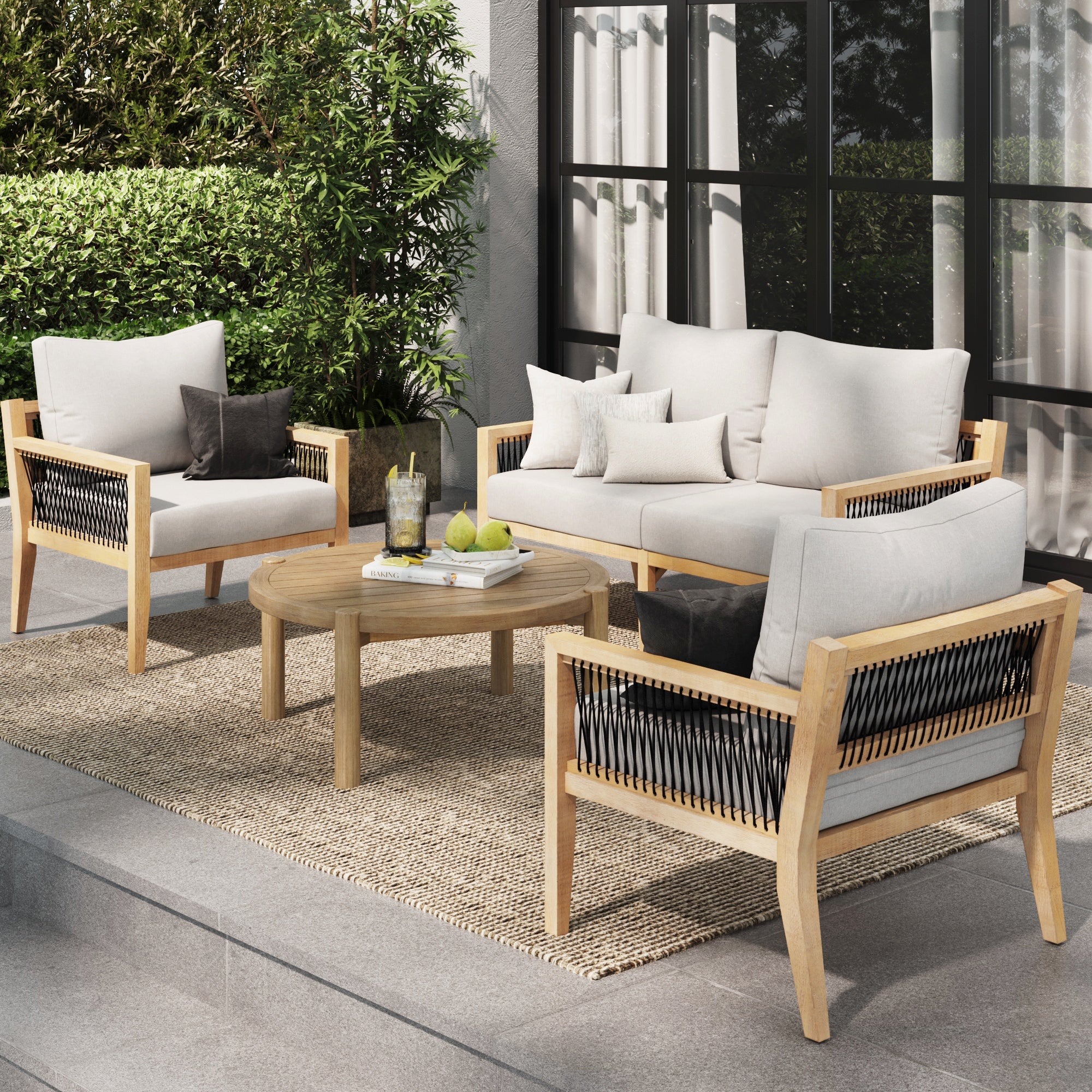Bora Outdoor Loveseat and Chair Set with Round Coffee Table