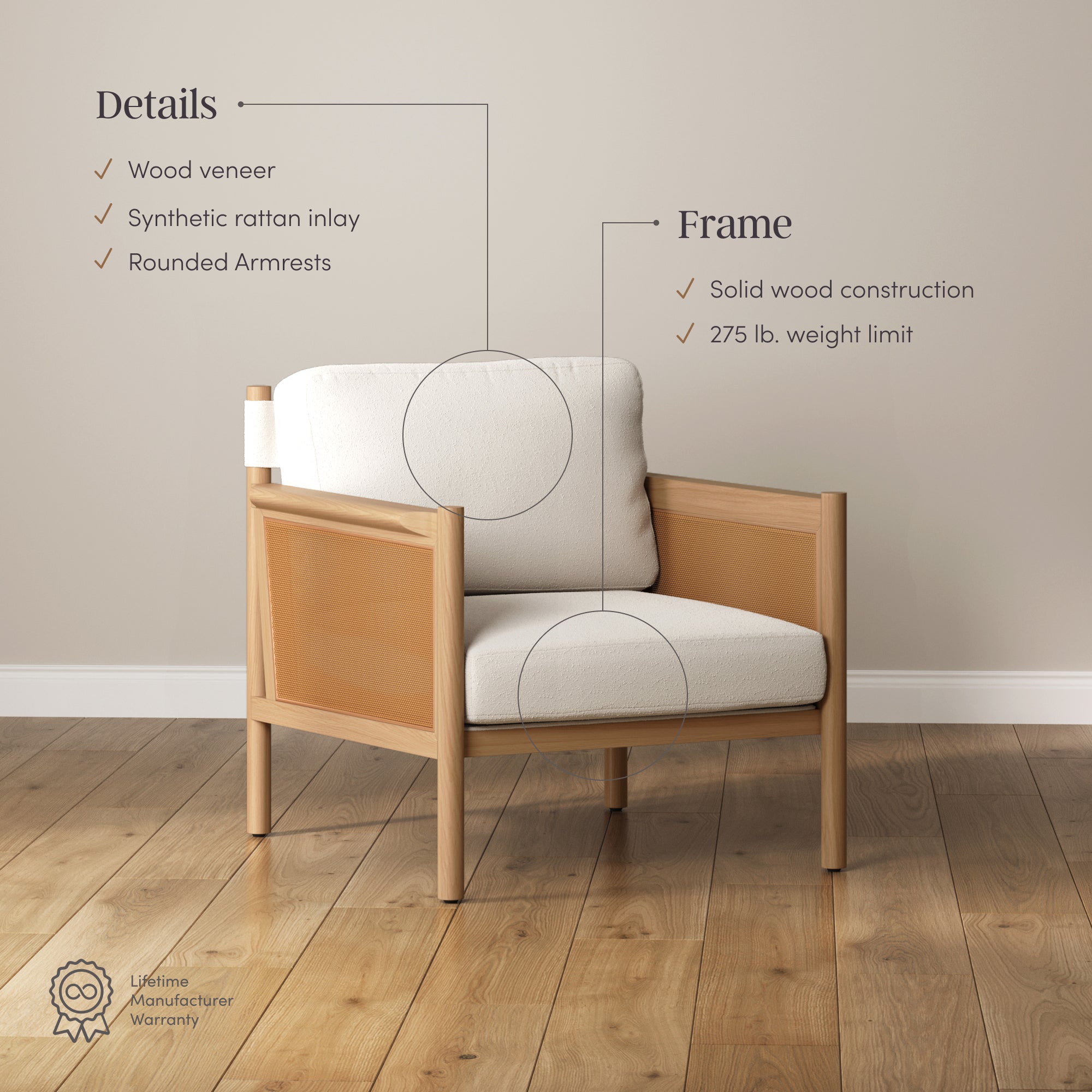 Hemming Accent Chair Solid Wood Boucle Cream | Nathan James
