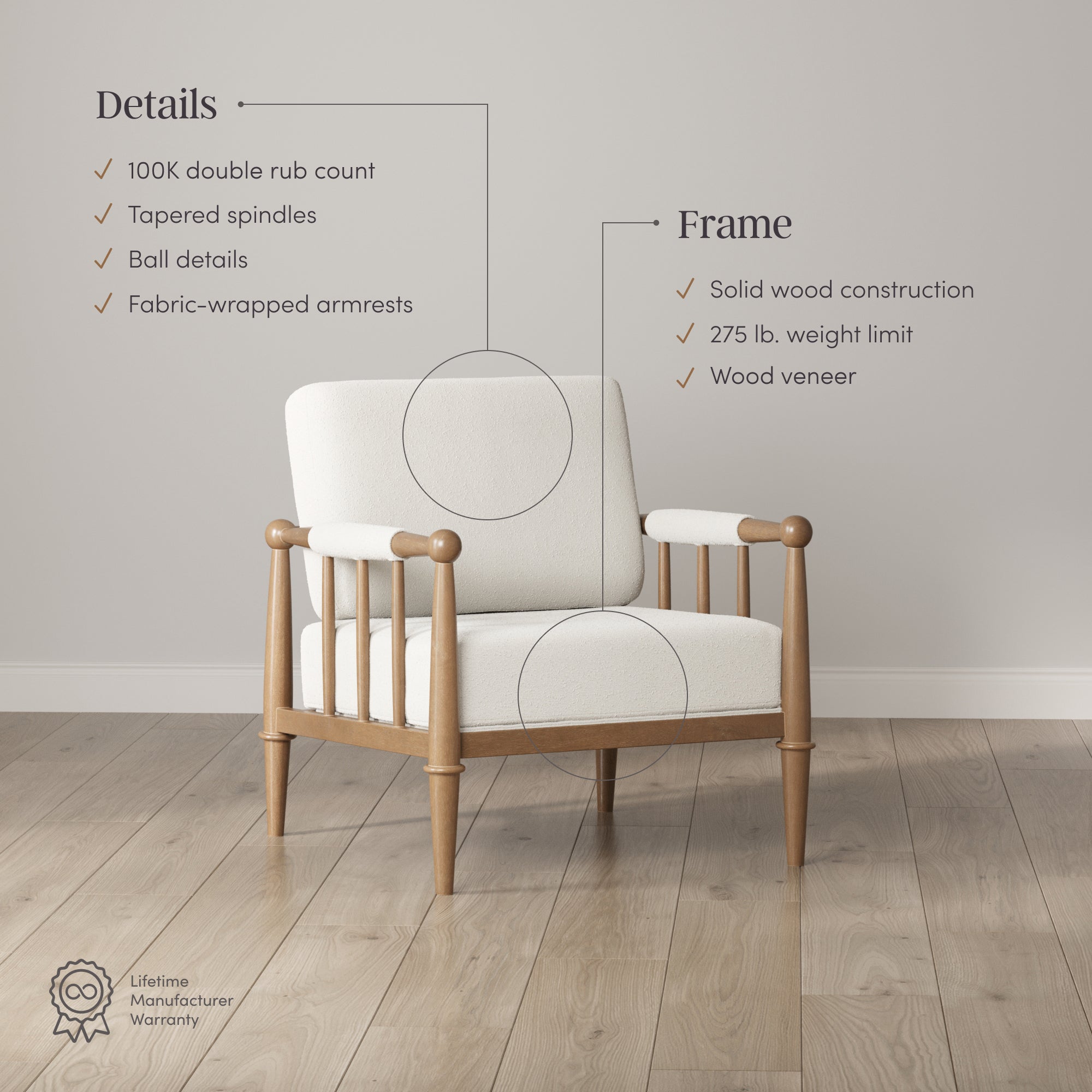 Bohemian Boucle Accent Chair with Arm Cream Boucle (Set of 2) - Nathan James