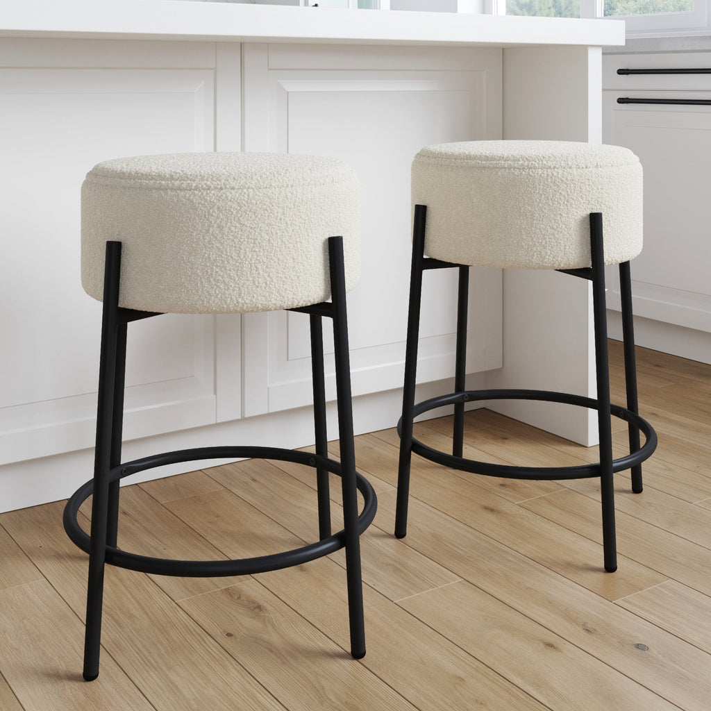 Round Boucle Backless Counter Height Bar Stools