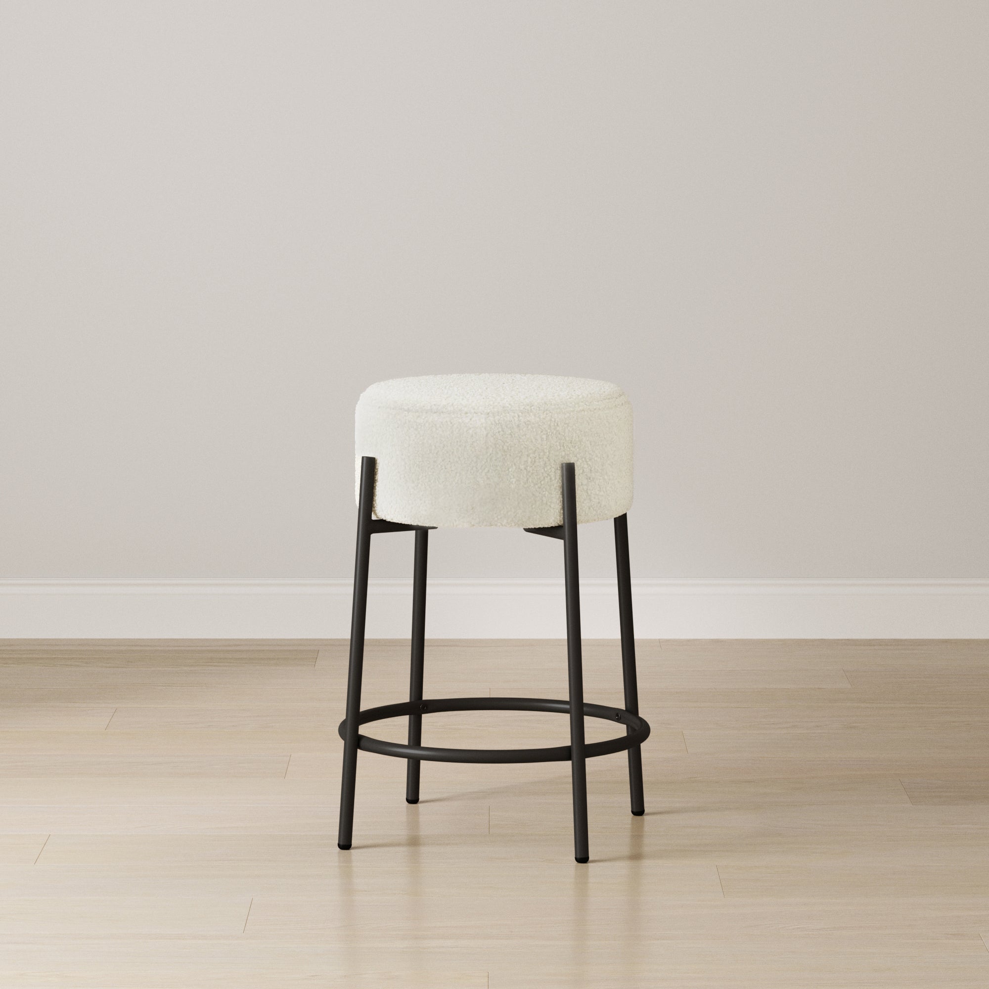 Round Boucle Backless Counter Height Bar Stool