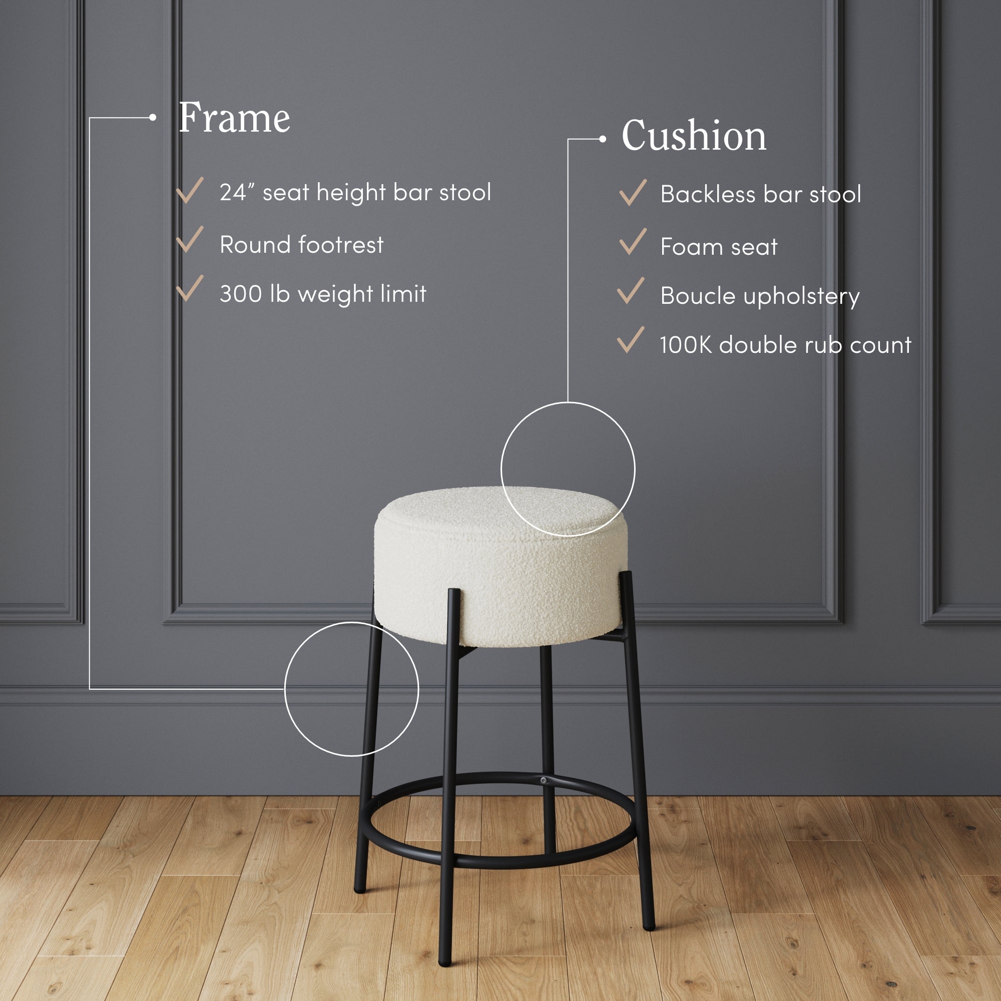 Round Boucle Backless Counter Height Bar Stools (Set of 3) - Nathan James