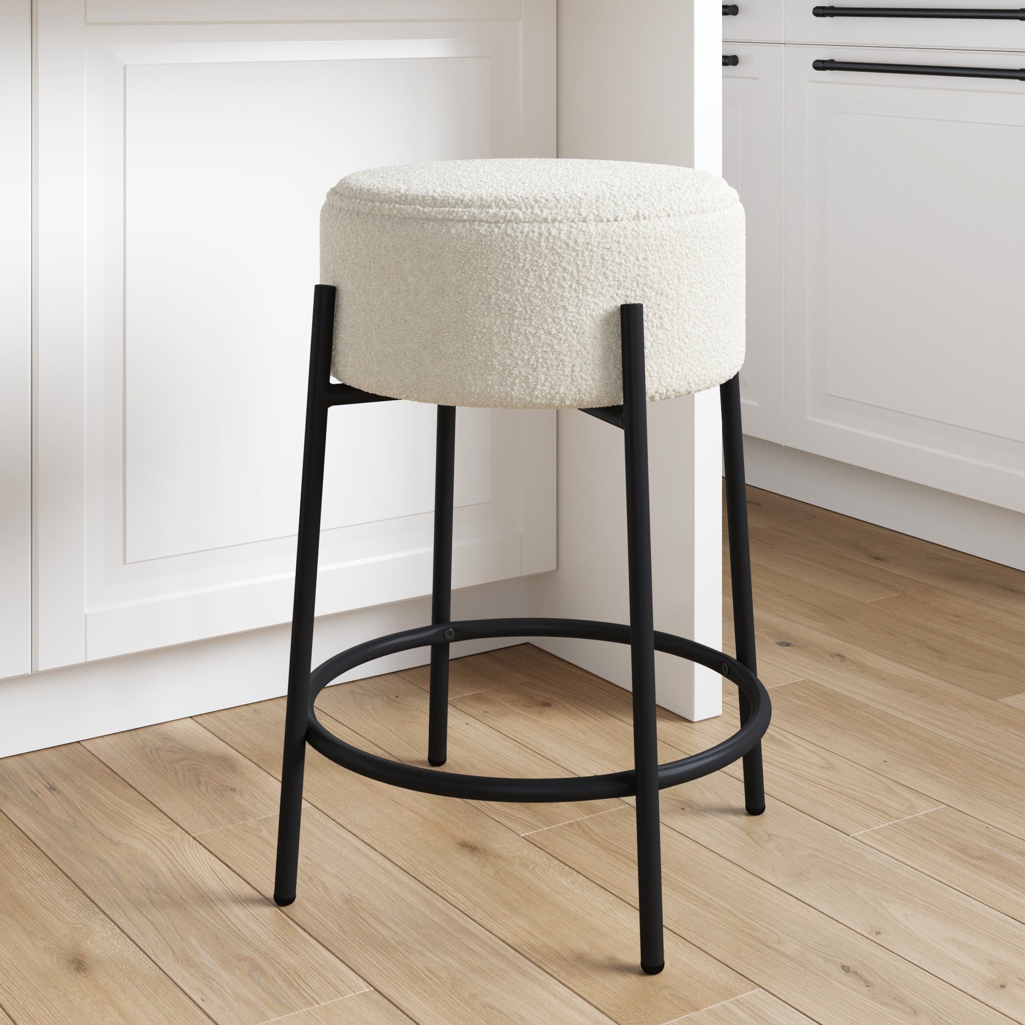 Isaac Round Mid-Century Backless Padded Seat Bar Stool Nathan James