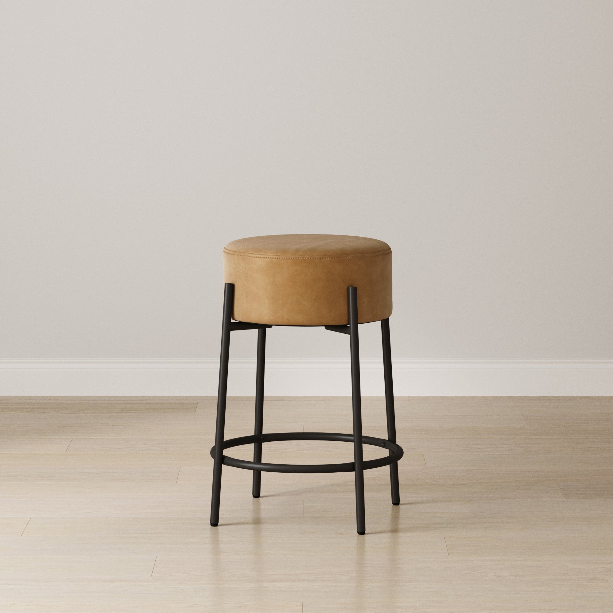 Round Faux Leather Backless Counter Height Bar Stool Brown