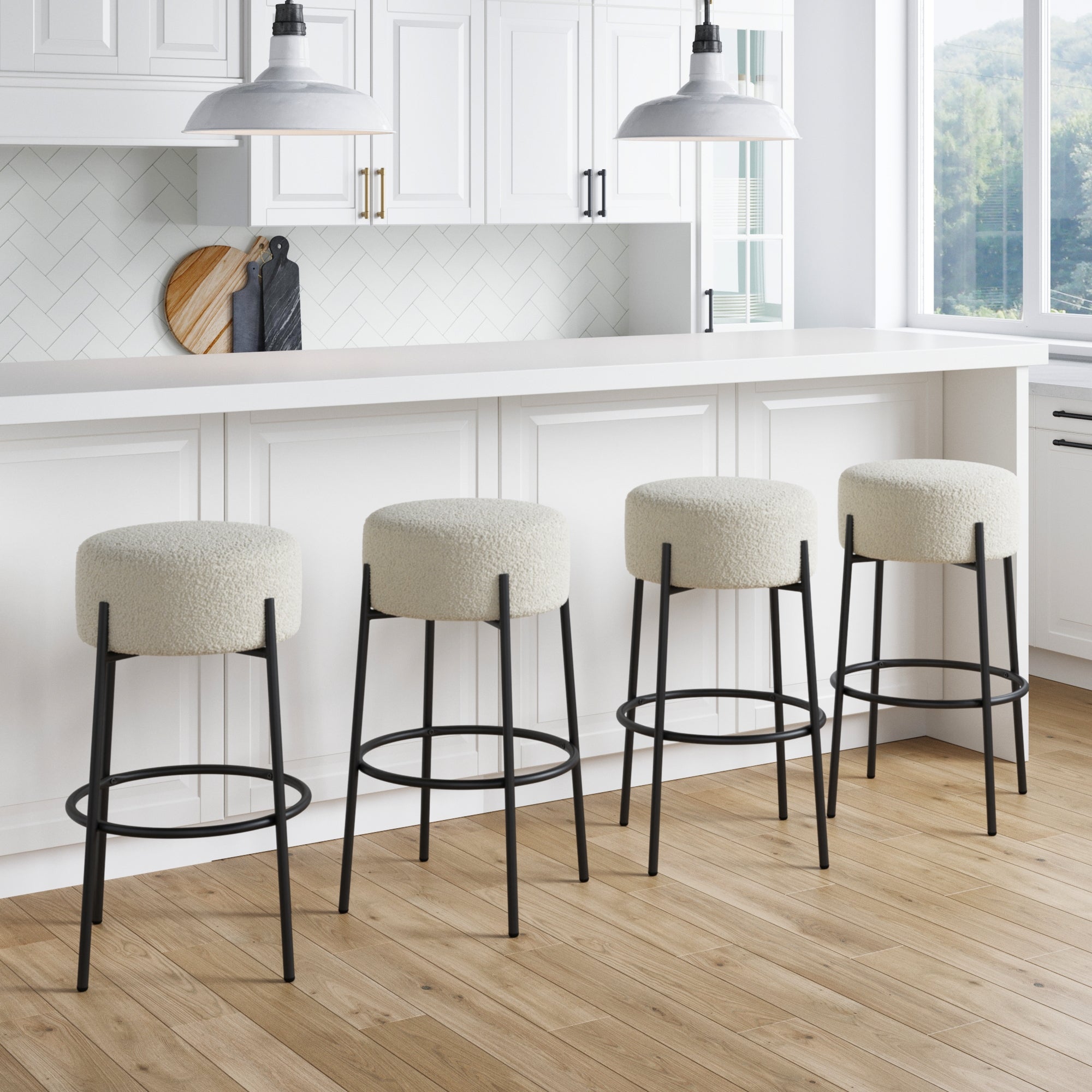 Isaac Round Mid-Century Backless Set of Bar Stools Nathan James