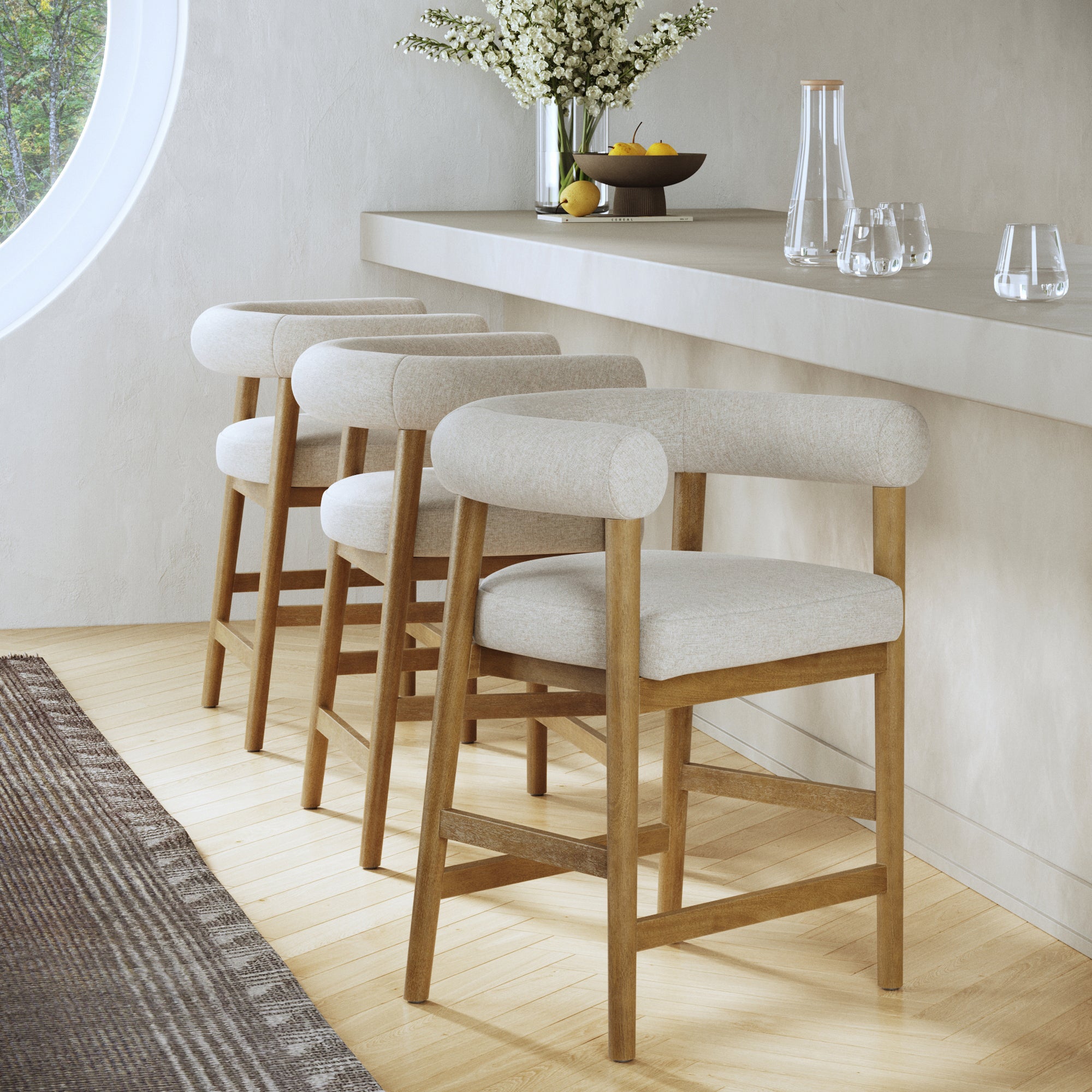 Modern Barrel Bar Stool with Curved Back Flax/Light Brown (Set of 3) - Nathan James