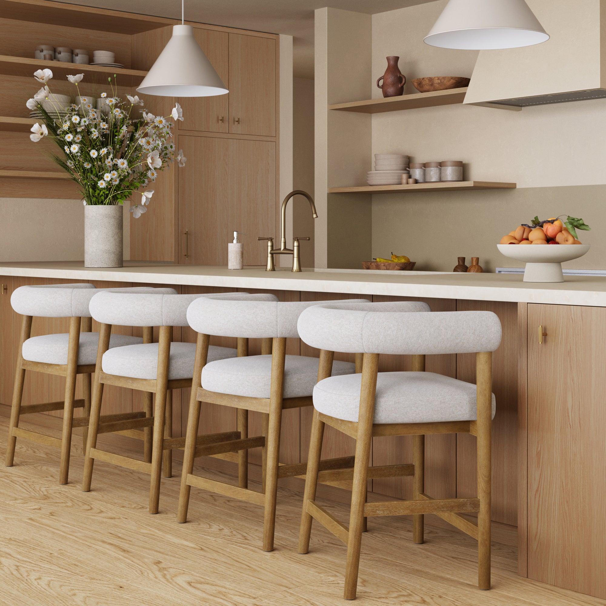 Modern Barrel Bar Stool with Curved Back Flax/Light Brown (Set of 4) - Nathan James