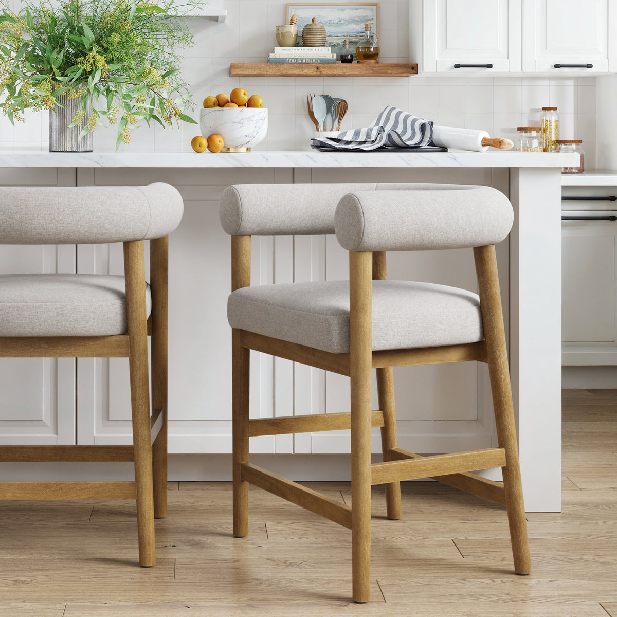 Demi Bar Stool Flax Curved Back Counter Height | Nathan James