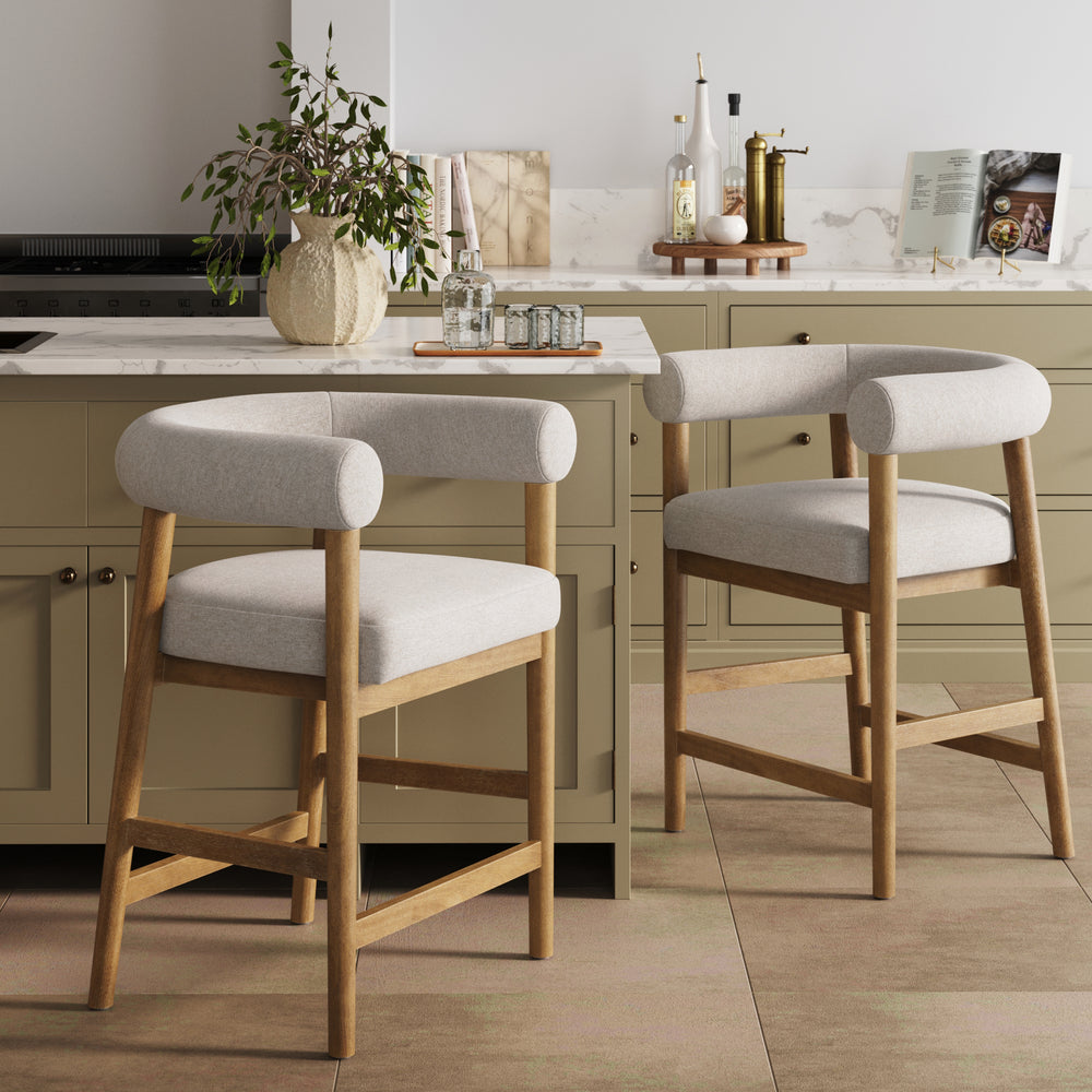 Demi Bar Stool Flax Curved Back Counter Height | Nathan James