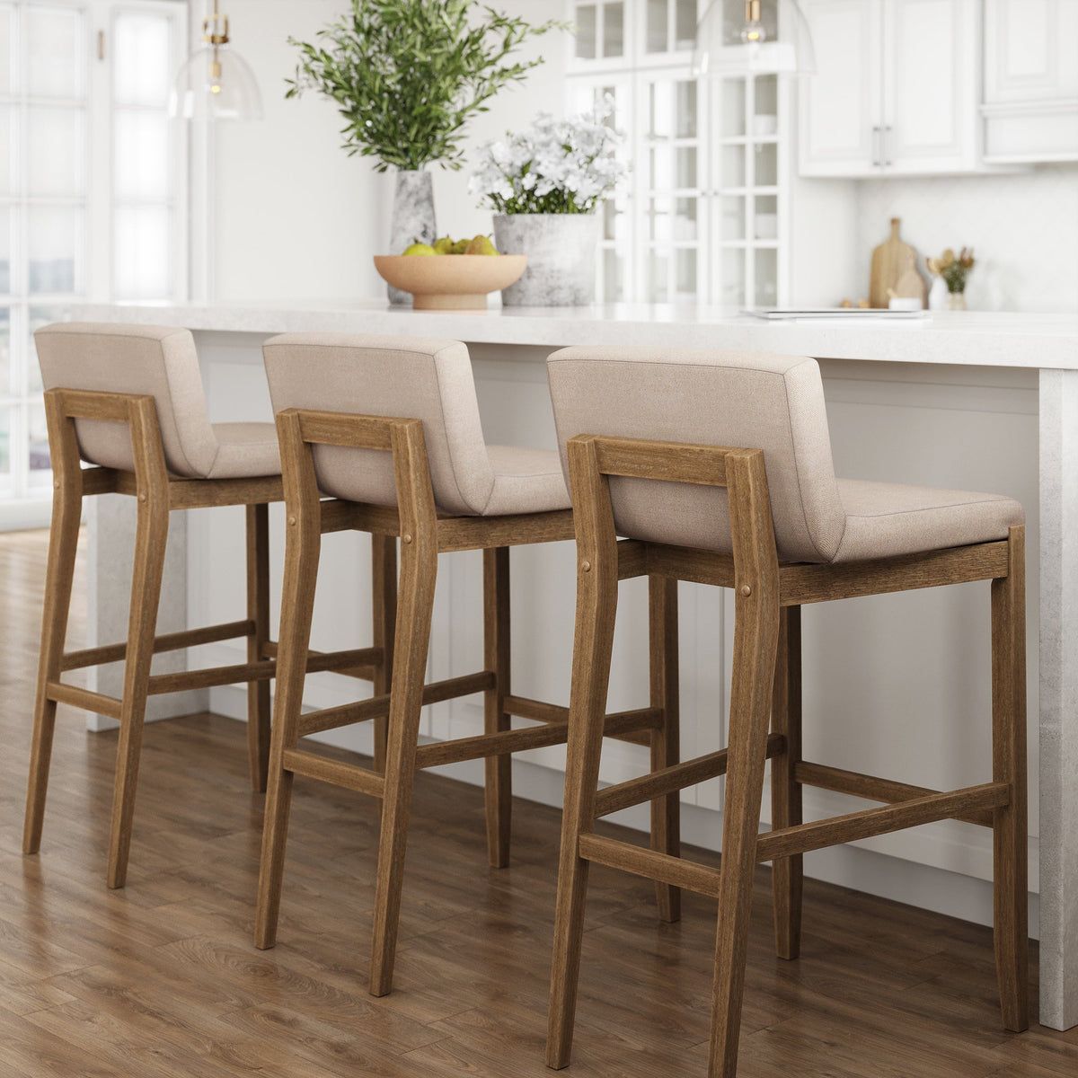 Exposed Wood Back Bar Stool Brown Flax - Nathan James