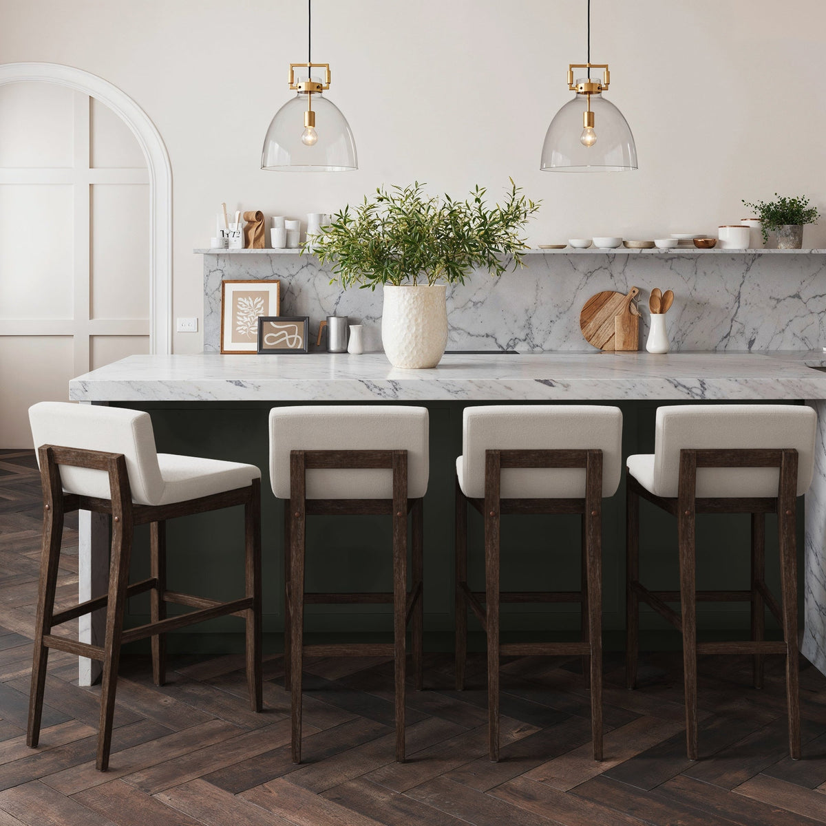 Loria Bar Stool Gracie Bar Stool Exposed Wood Back Dark Brown Set of 4 | Nathan James