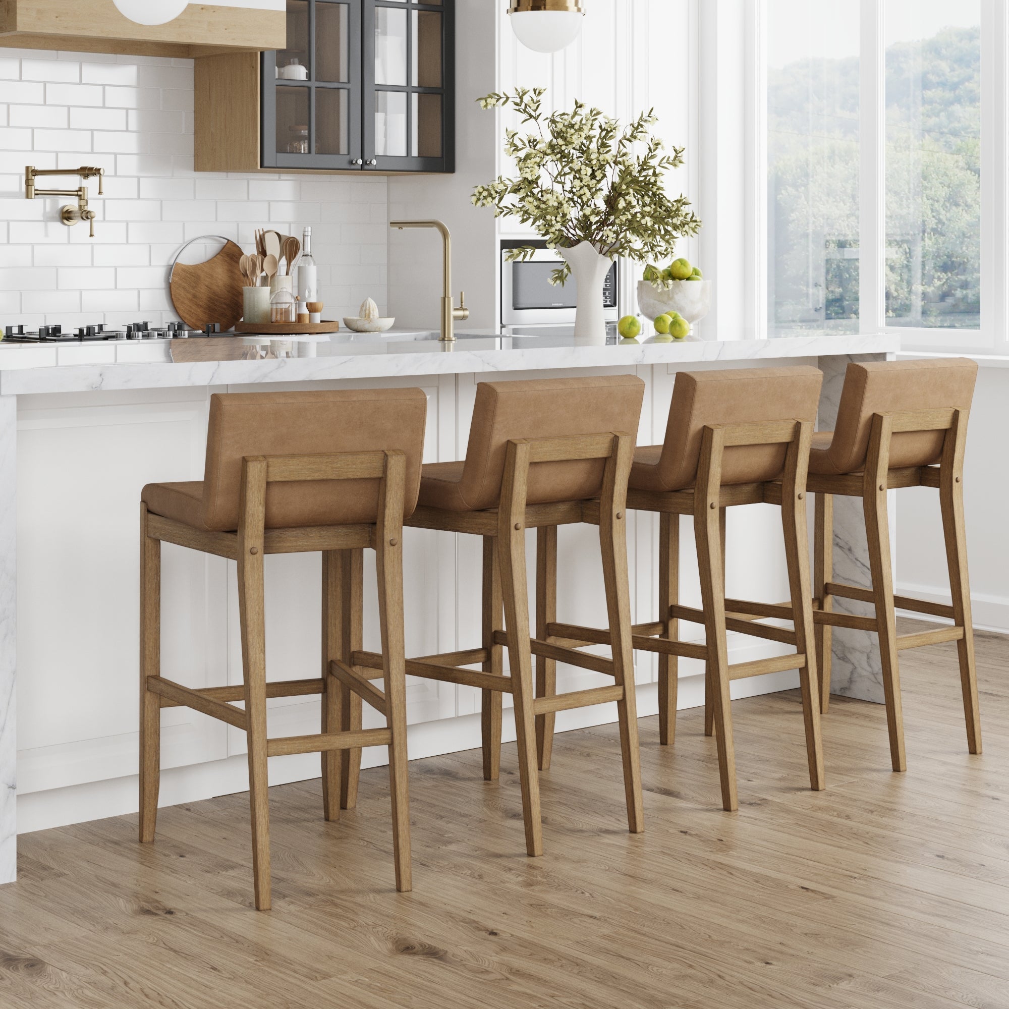 Exposed Wood Back Bar Stools Light Brown (Set of 4)