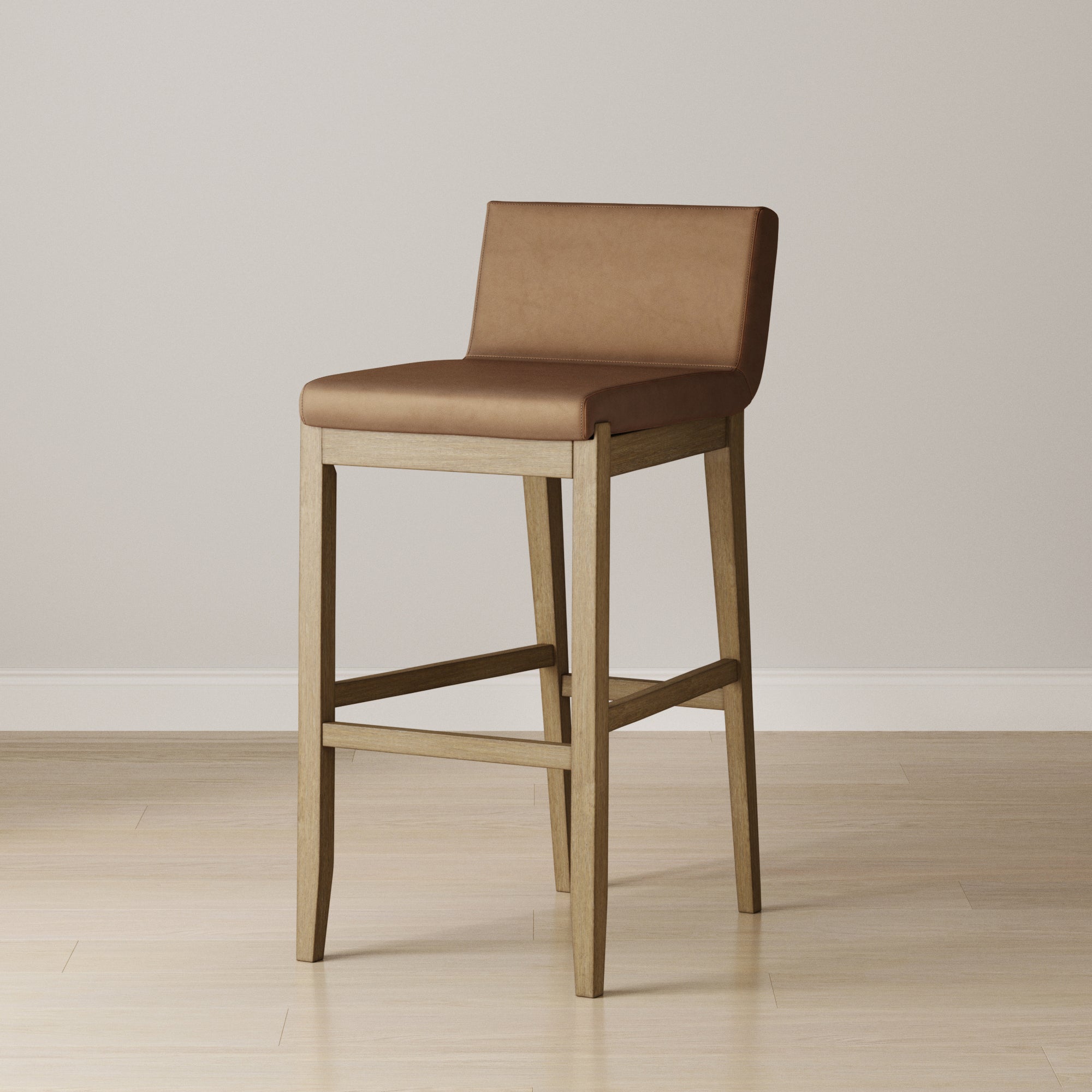 Exposed Wood Back Bar Stool Light Brown