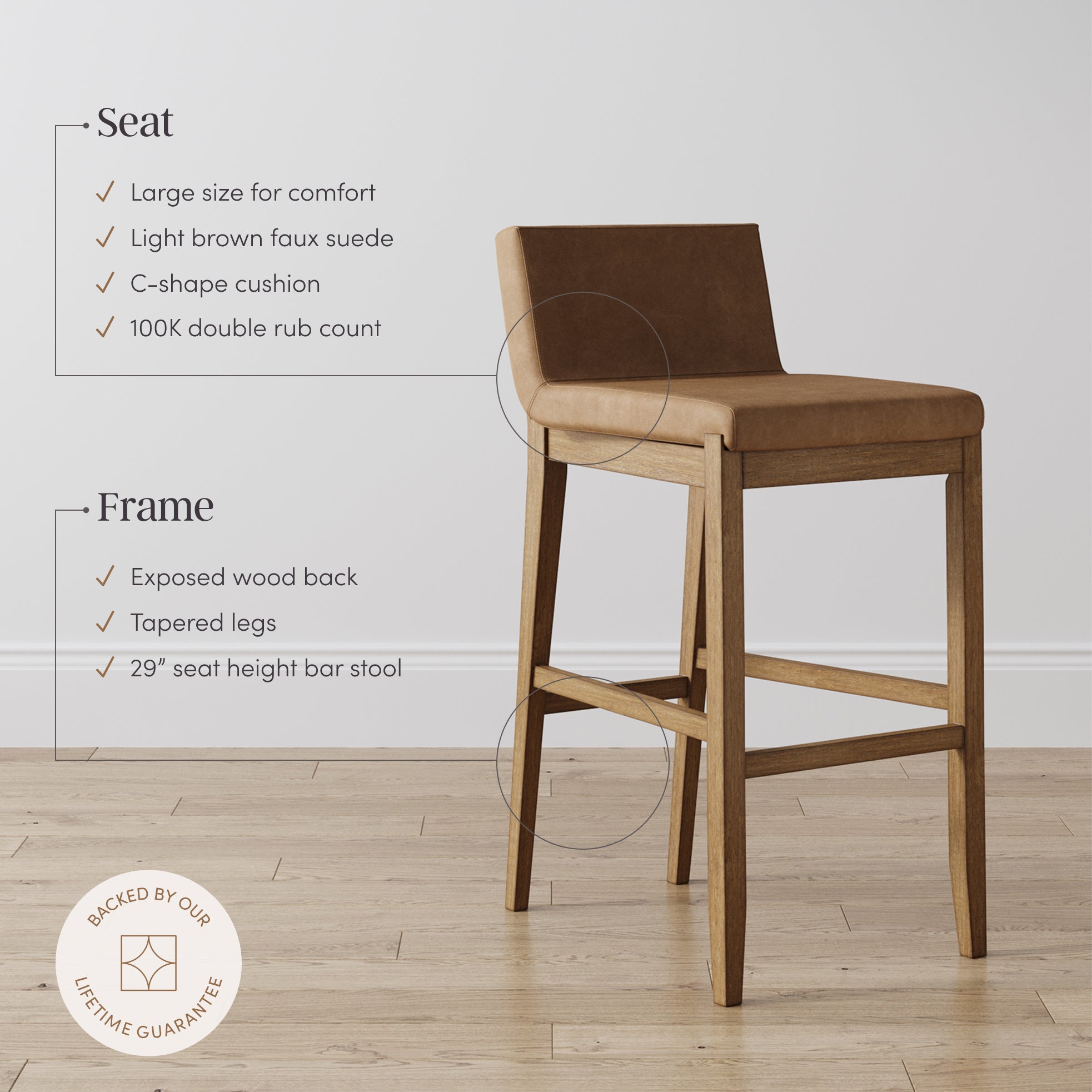 Exposed Wood Back Bar Stools Light Brown (Set of 3) - Nathan James