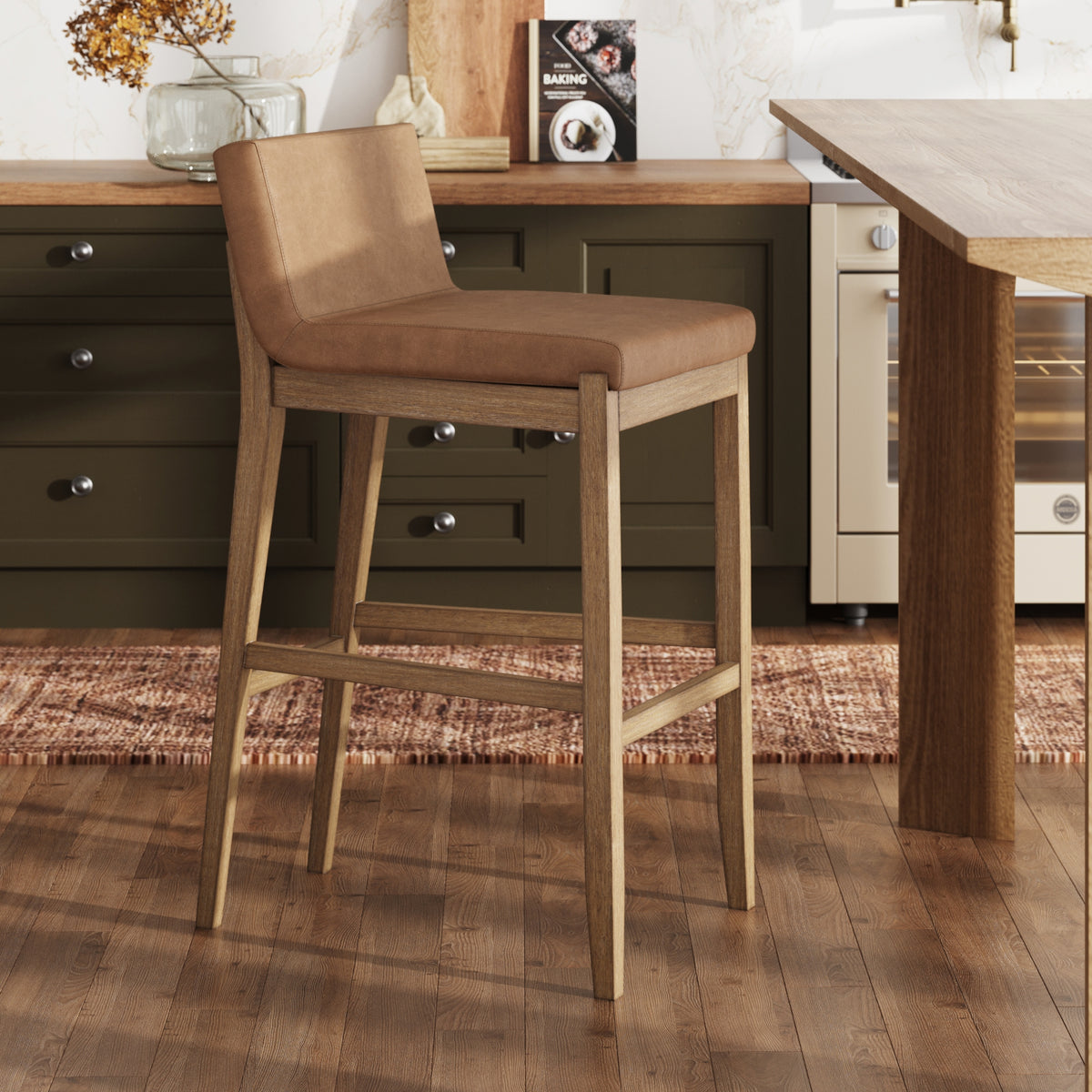 Gracie Modern Upholstered Bar Height Stool Light Brown | Nathan James