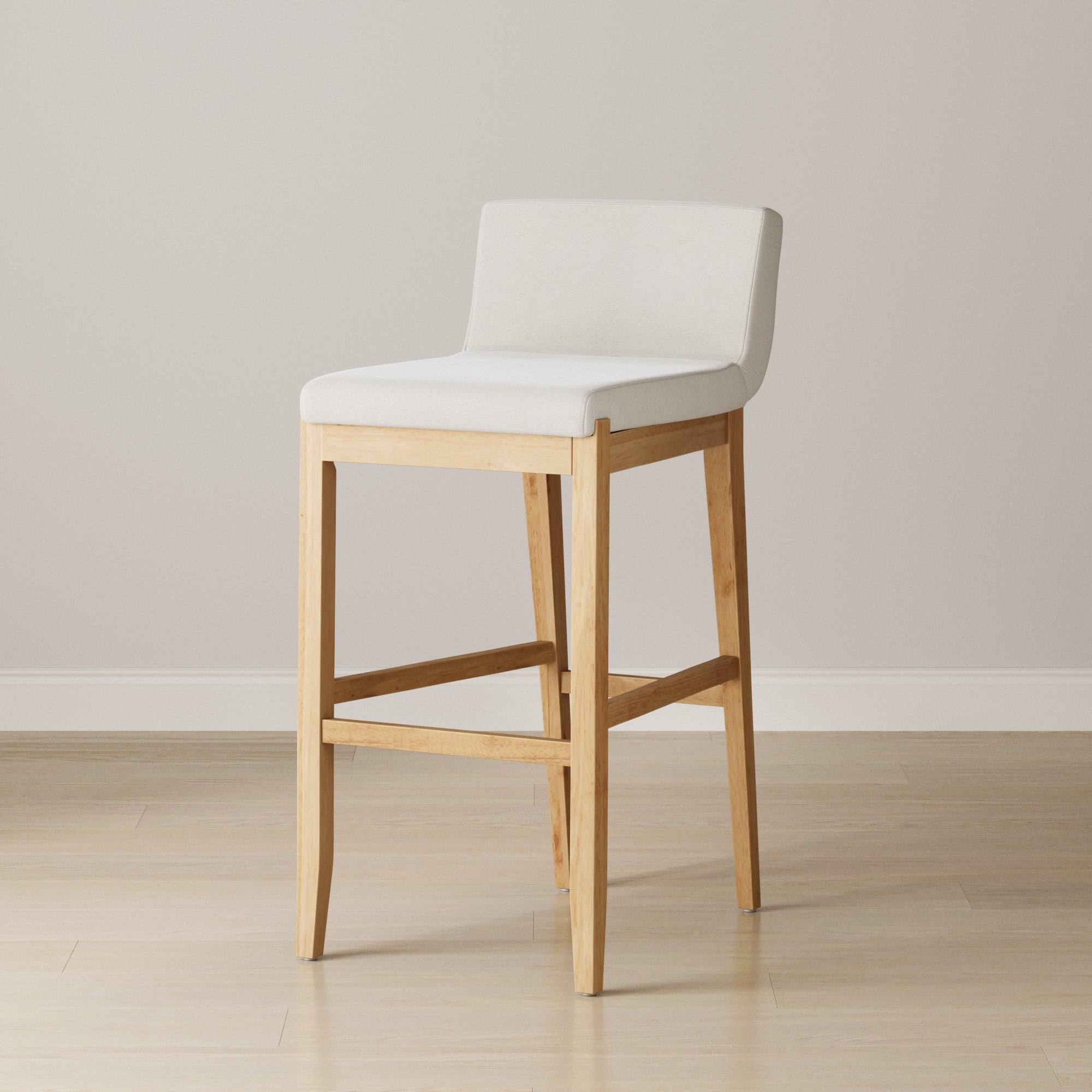Exposed Wood Back Bar Stool Warm Pine Boucle