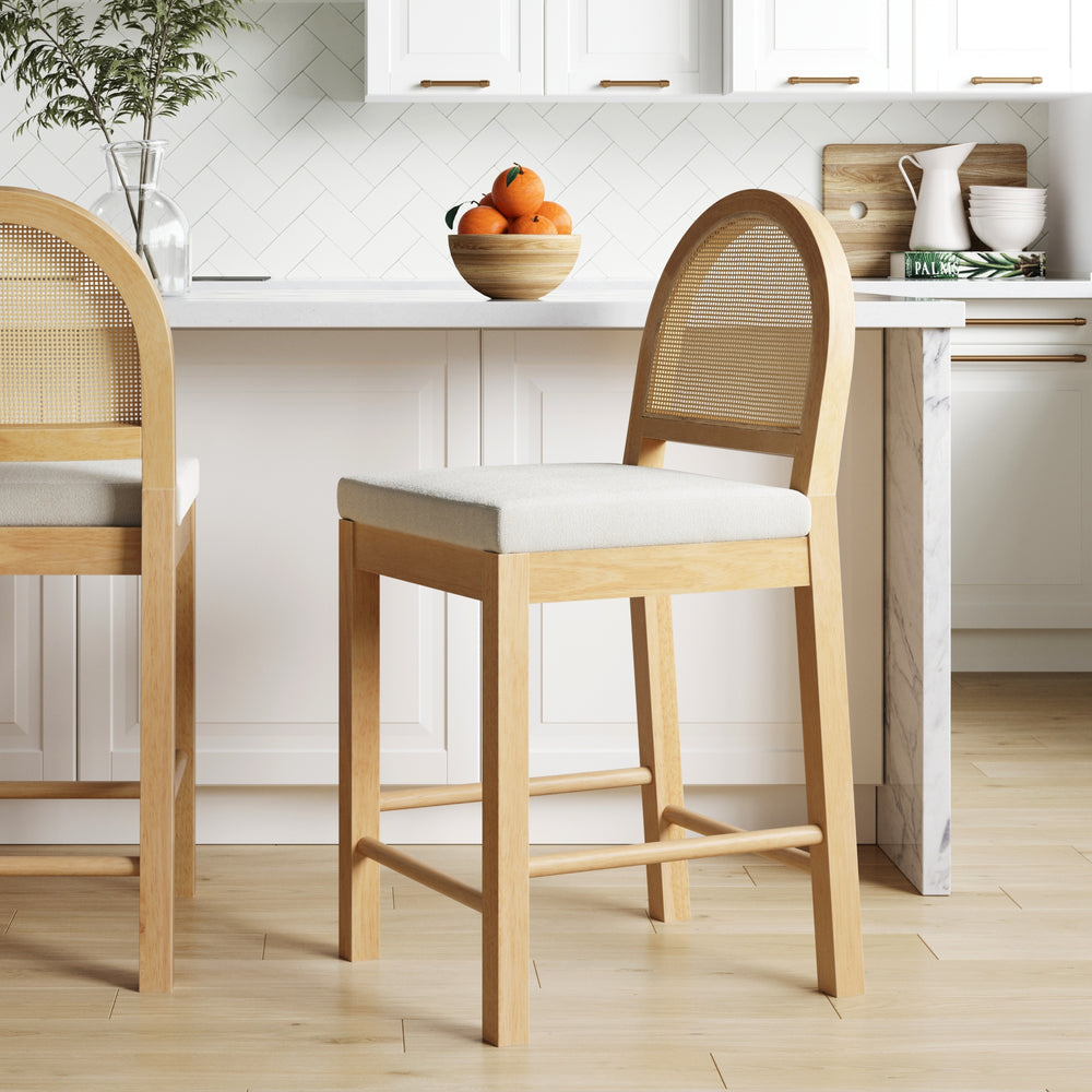 Timber Rattan Stools Rattan Wood With Rounded Back Cushioned Bar Stool | Nathan James