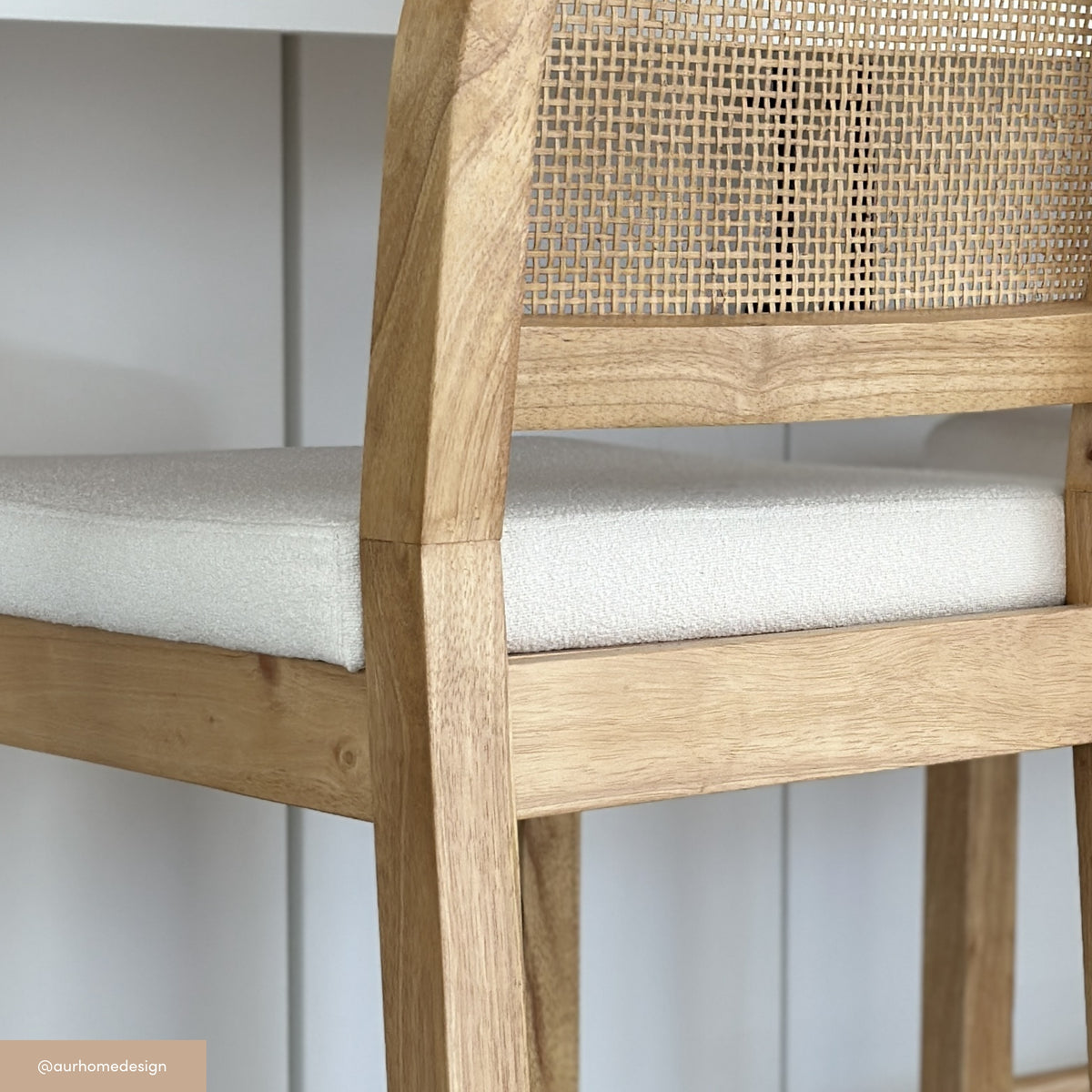 Rattan Wood With Rounded Back Cushioned Bar Stool | Nathan James
