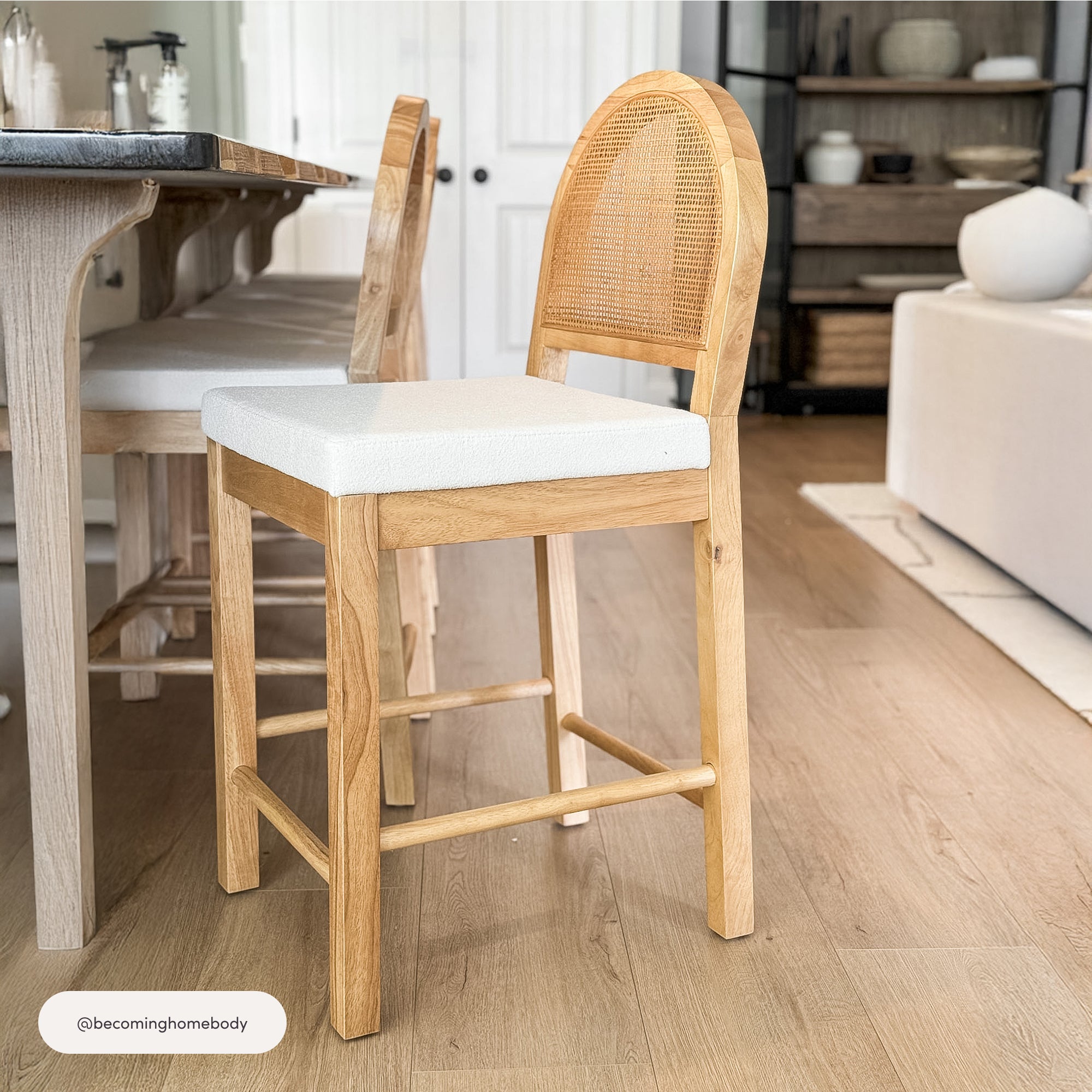 Rattan Wood With Rounded Back Cushioned Bar Stool | Nathan James