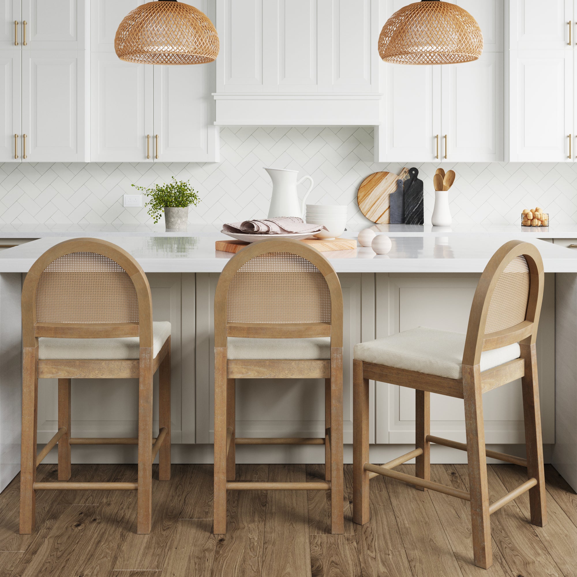 Bailey Bohemian Rattan Boucle Bar Stool Set of Nathan James