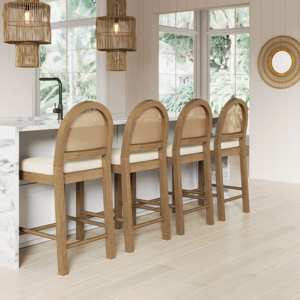 Boucle & Rattan Counter Height Bar Stool Light Brown