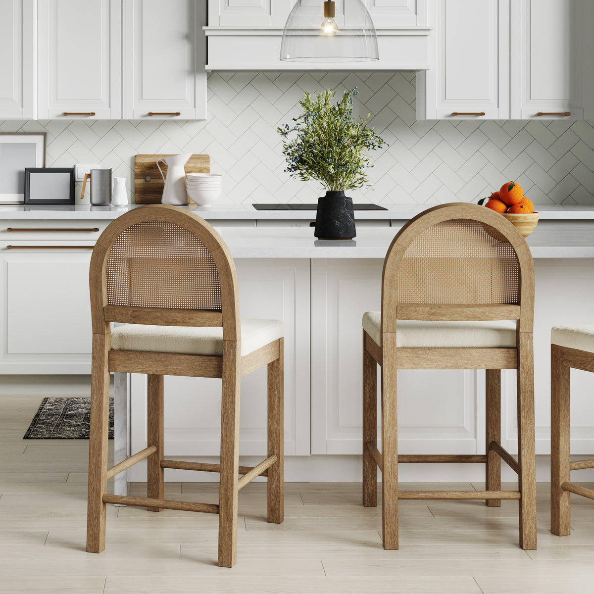 Boucle & Rattan Counter Bar Stool Light Brown