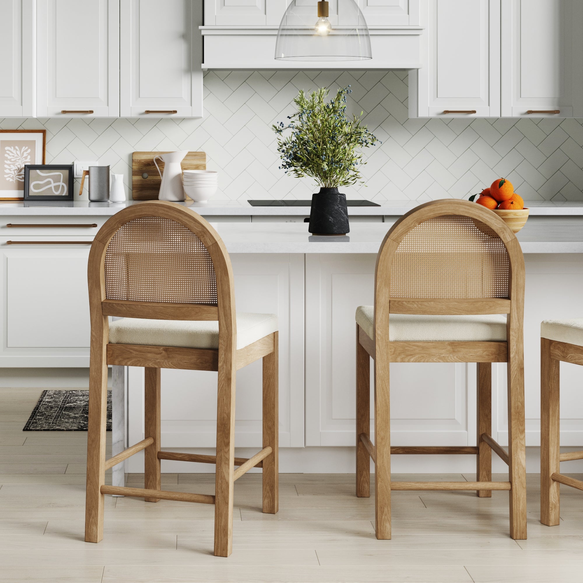 Nathan James Boucle & Rattan Bar Stool