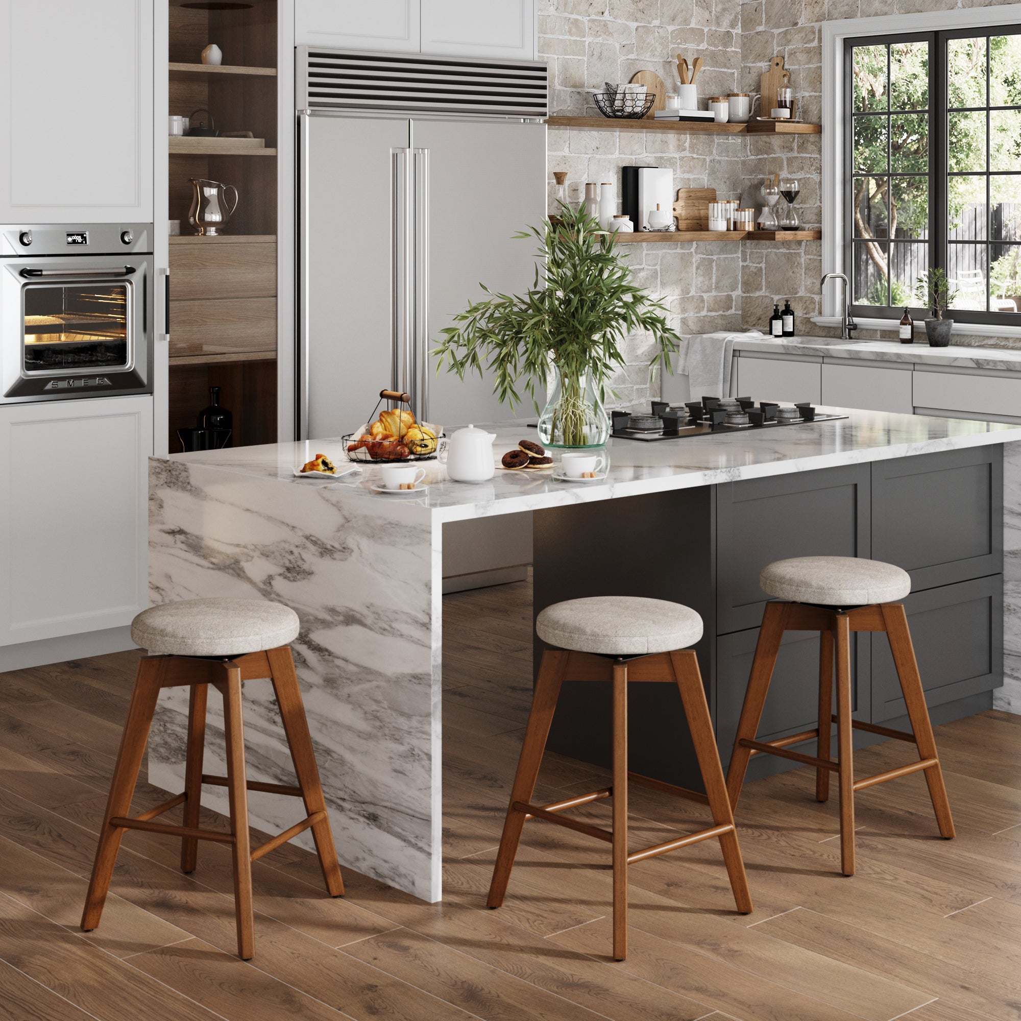 Wood Swivel Counter Height Bar Stools Brown - Thumbnail 2