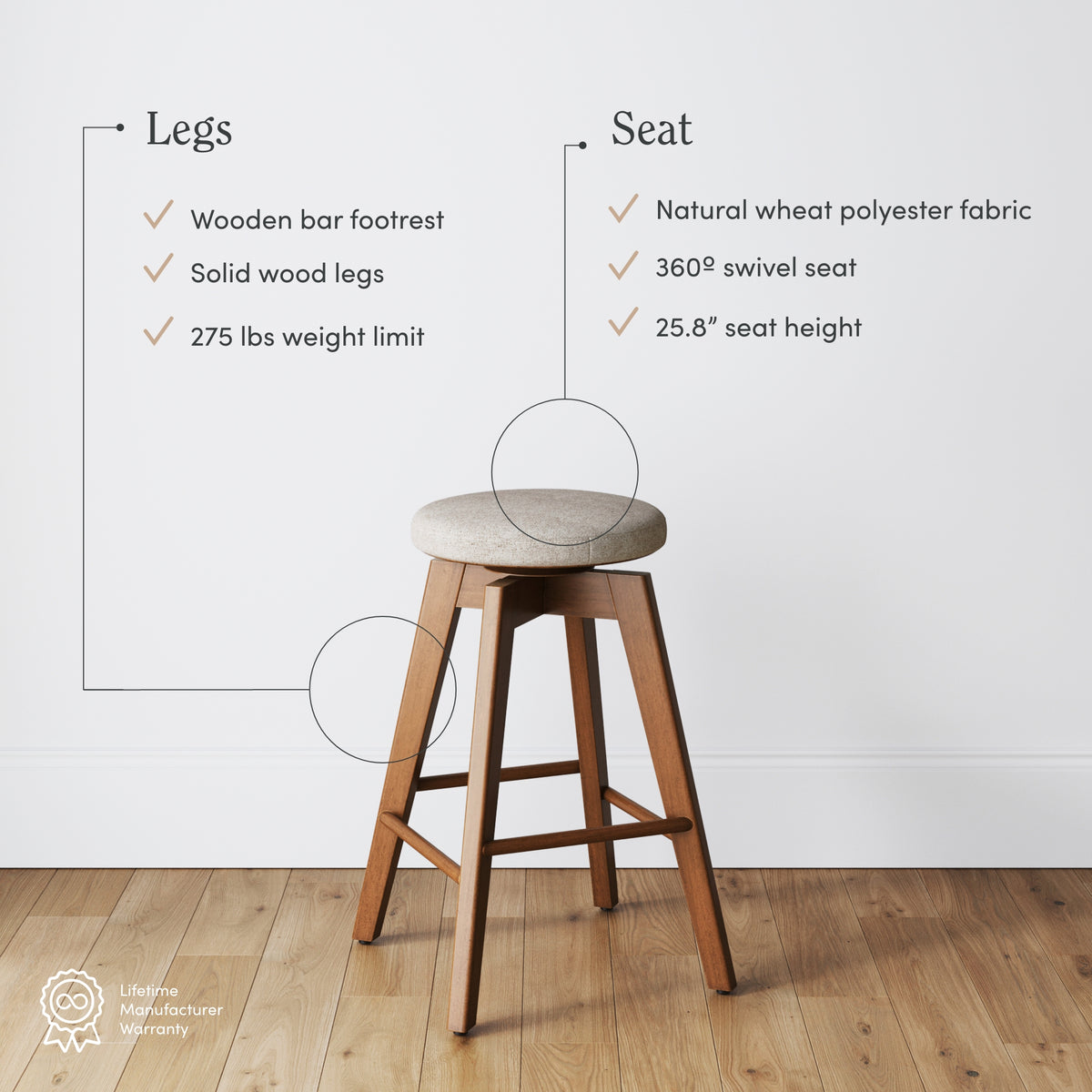 Amalia Backless Antique Coffee Bar Stool Set of 2 | Nathan James