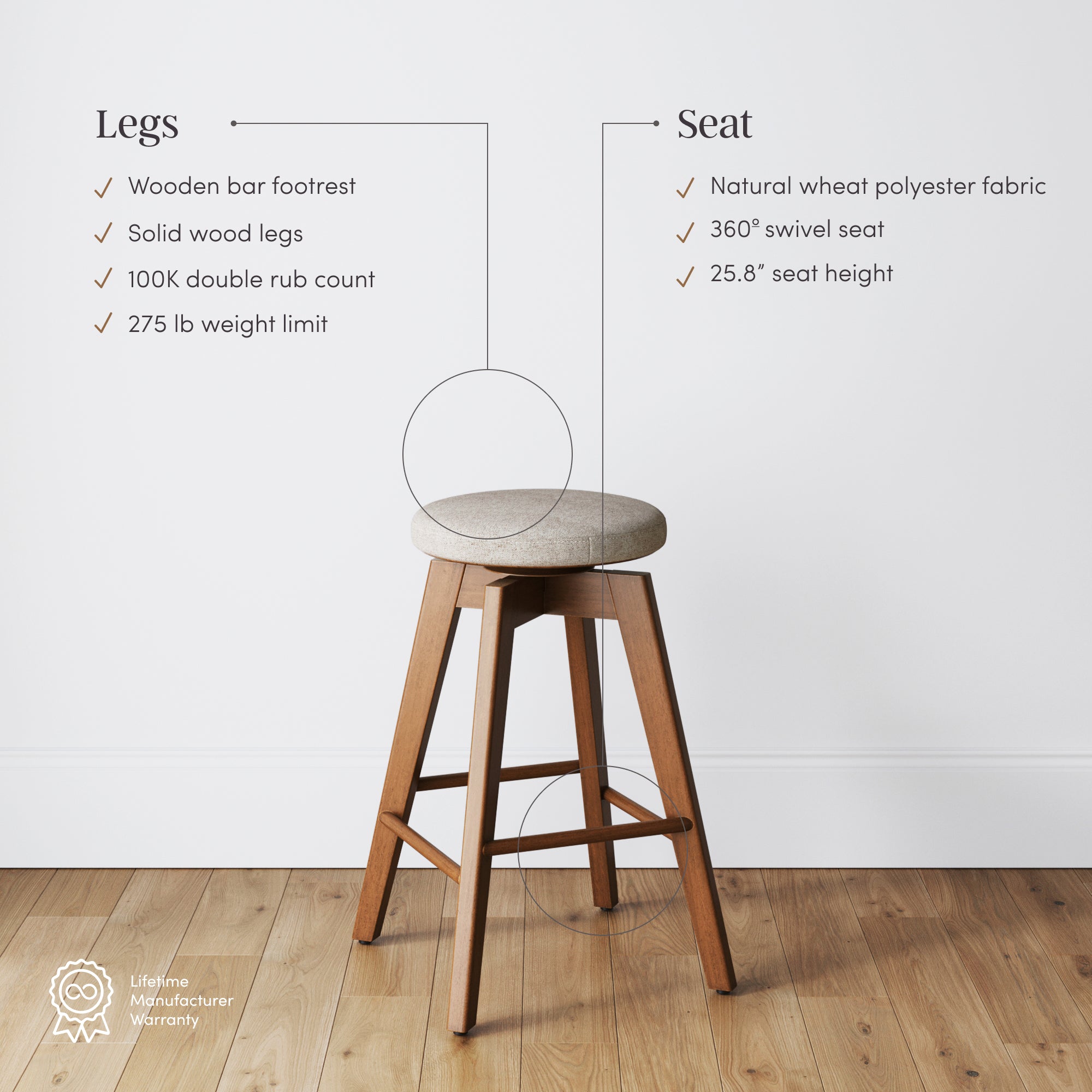 Wood Swivel Counter Height Bar Stools Brown (Set of 3) - Nathan James