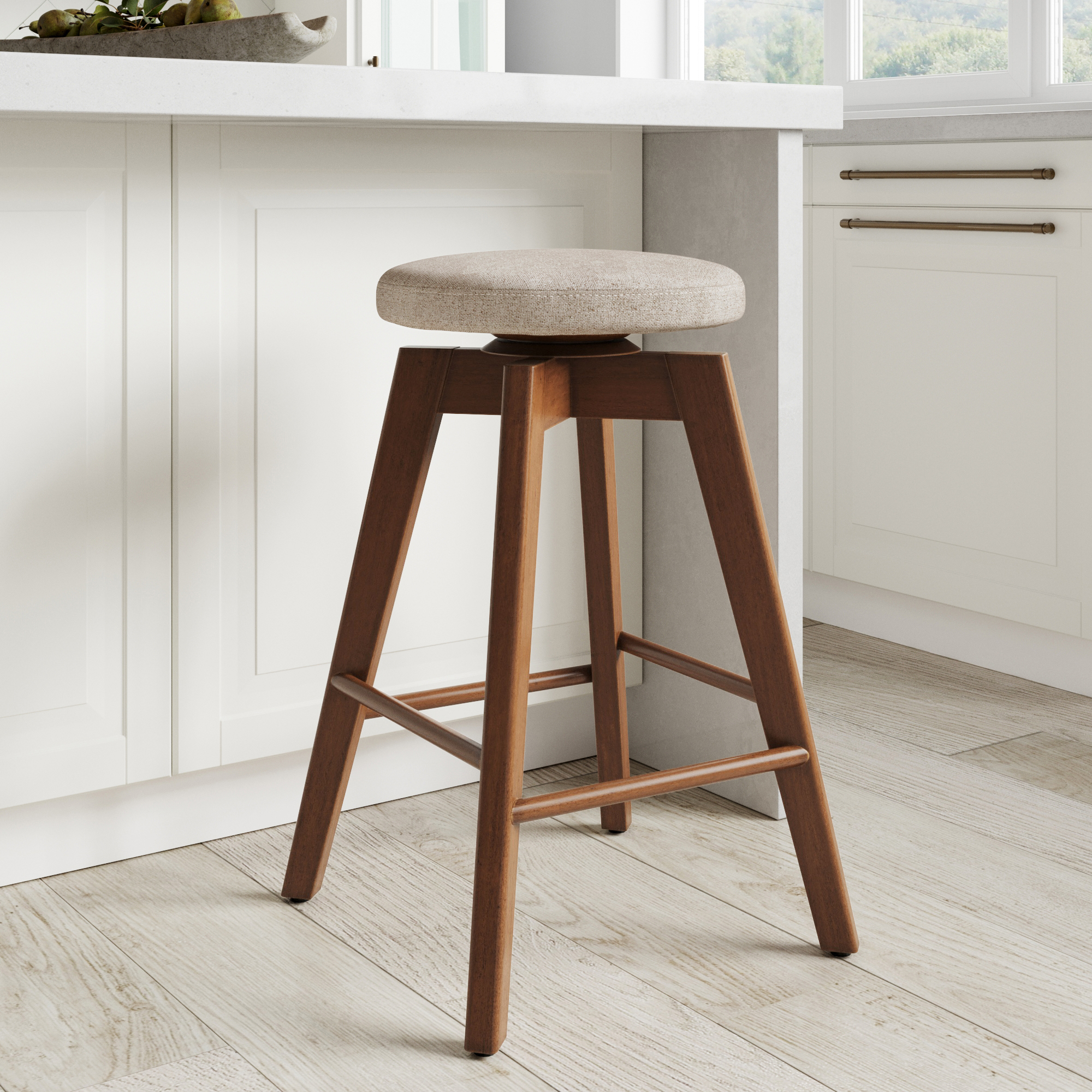 Wood Swivel Cushion Counter Height Bar Stool White