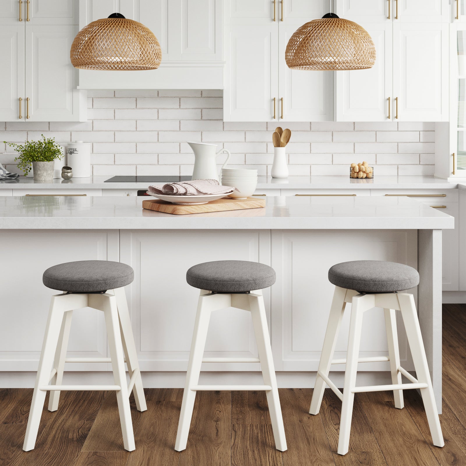 Amalia Backless White Wood Bar Stool 360 Swivel Seat Nathan James