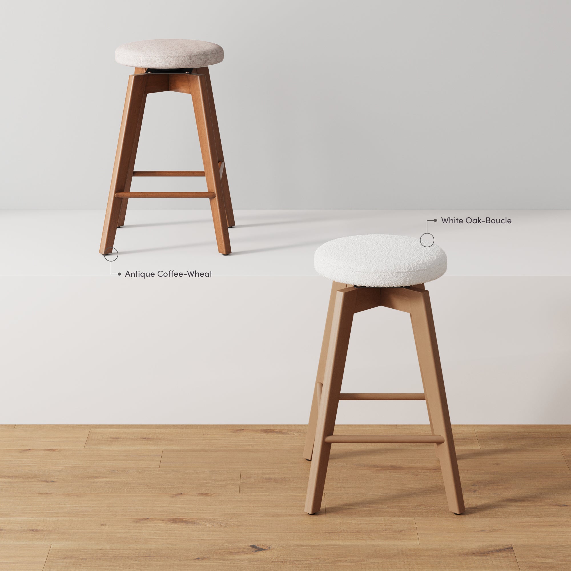 Amalia Bar Stool Wood White Oak Counter Height Swivel | Nathan James