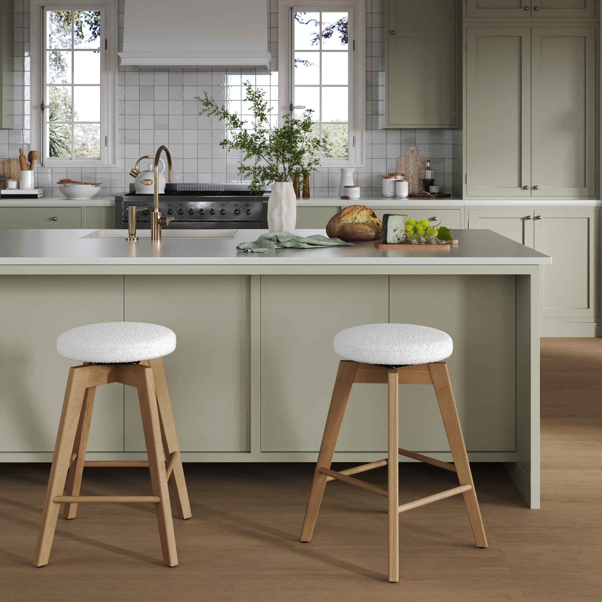 Wood Boucle Counter Height Swivel Counter Stool White Oak (Set of 4)