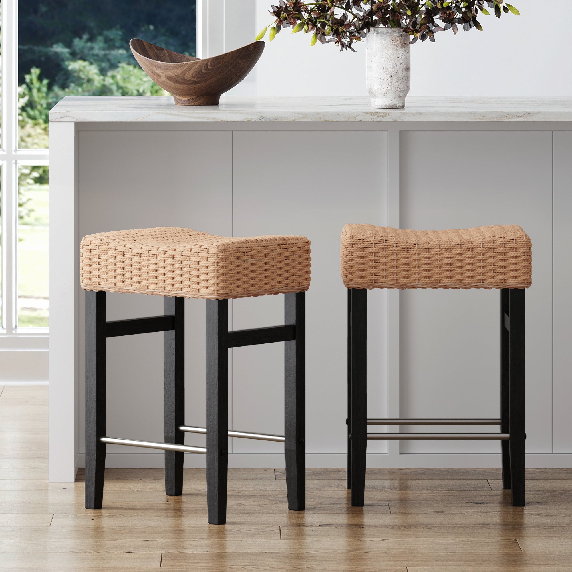 Seagrass Counter Height Bar Stools Black (Set of 2) - Nathan James