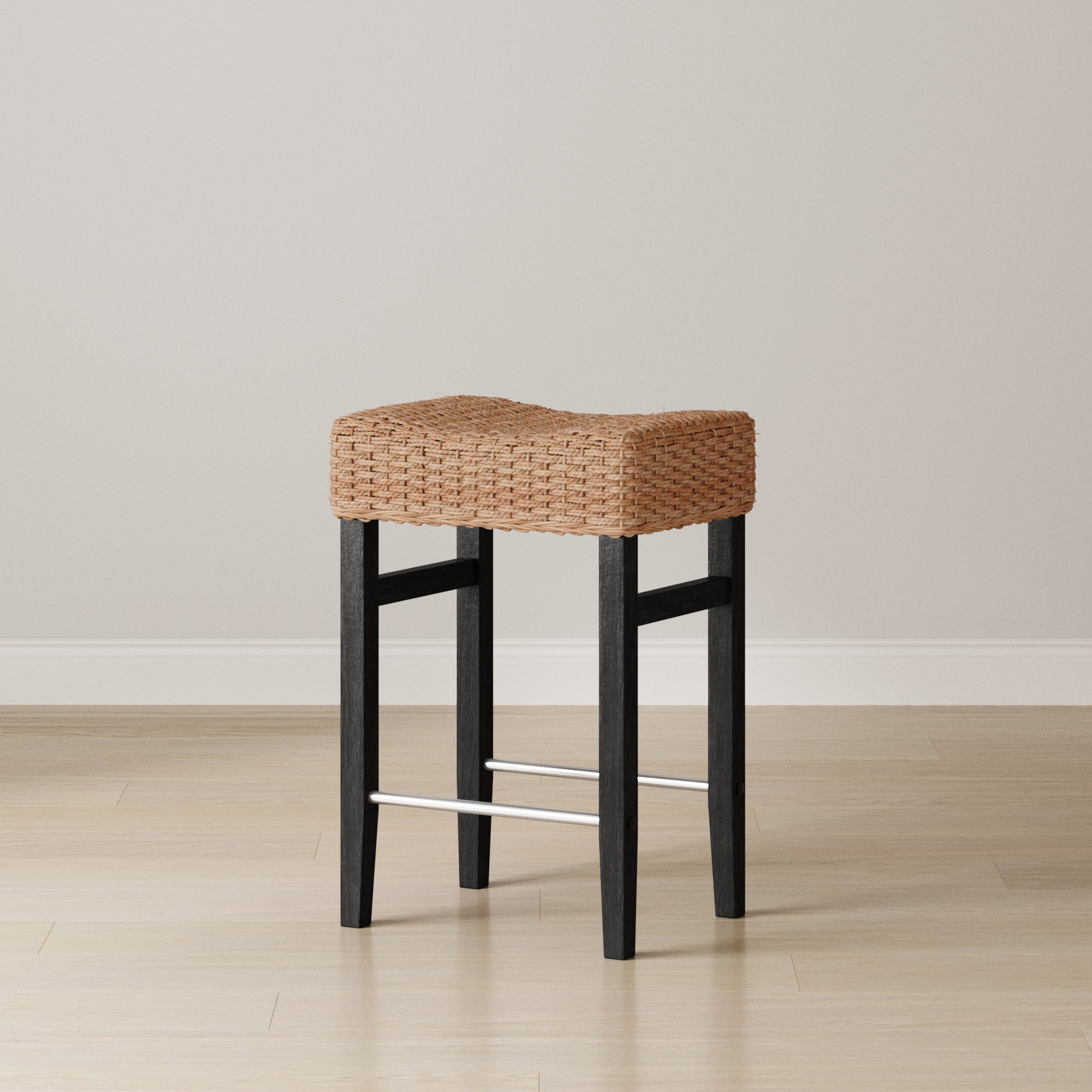 Woven Seagrass Counter Height Bar Stool Black