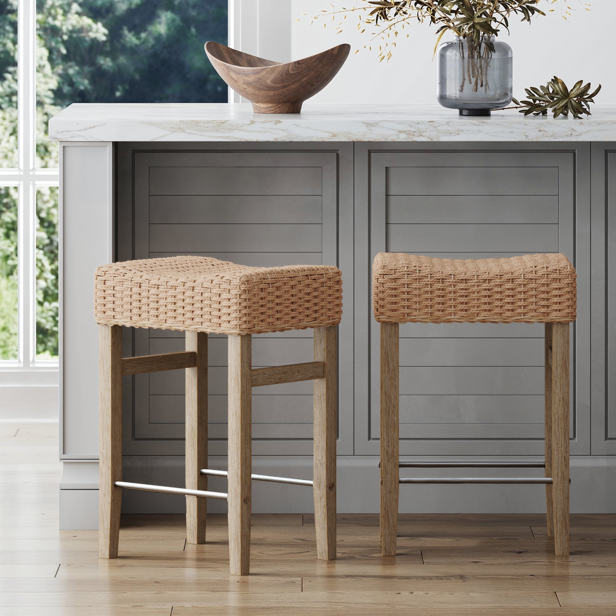 Seagrass Counter Height Bar Stools Brown (Set of 2) - Nathan James