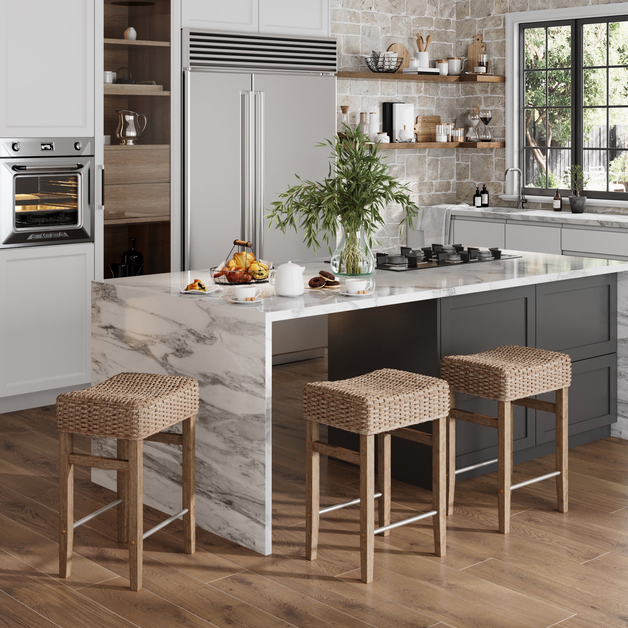 Seagrass Counter Height Bar Stools Brown - Thumbnail 2