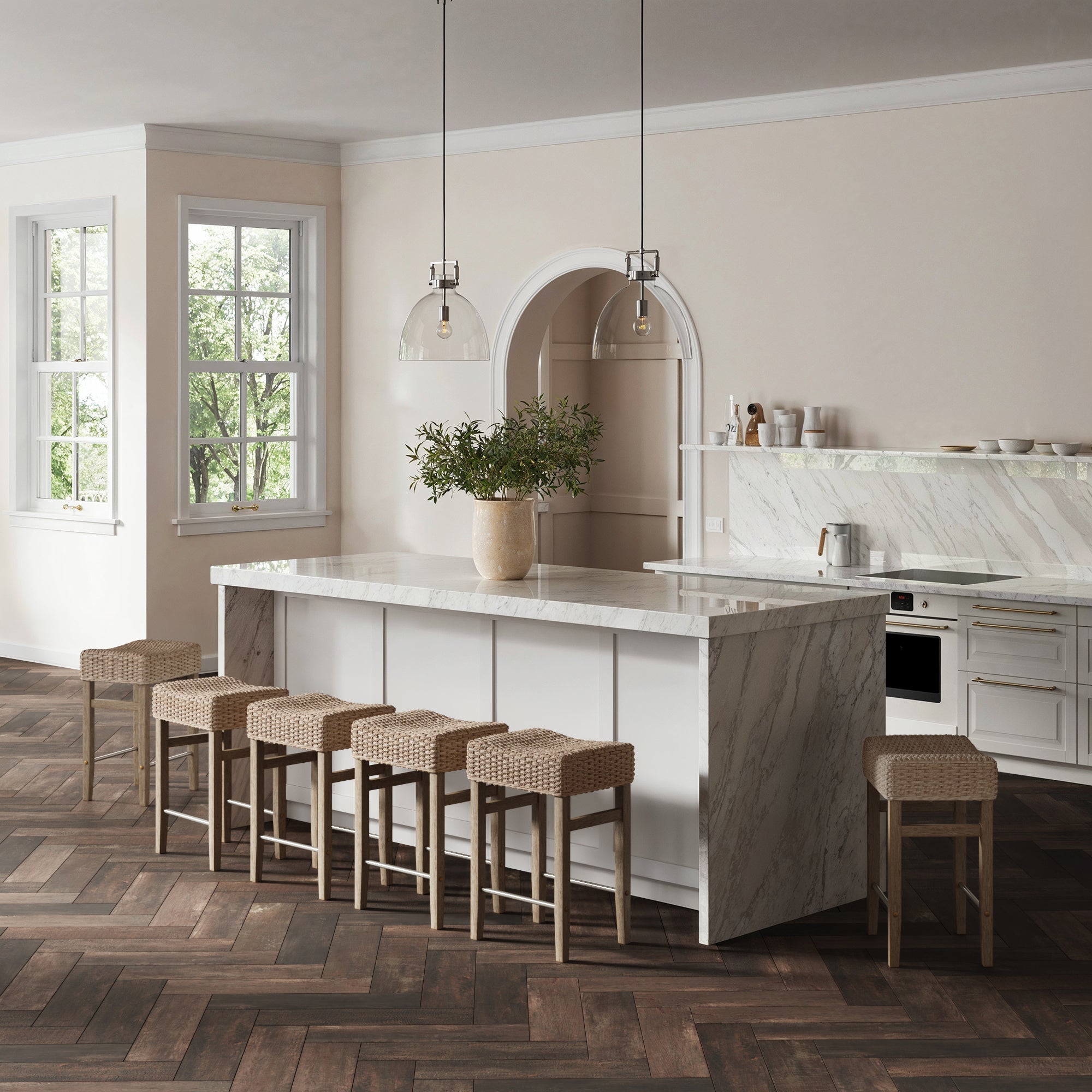 Harvey Rattan Counter Height Bar Stool Brown Set of Nathan James