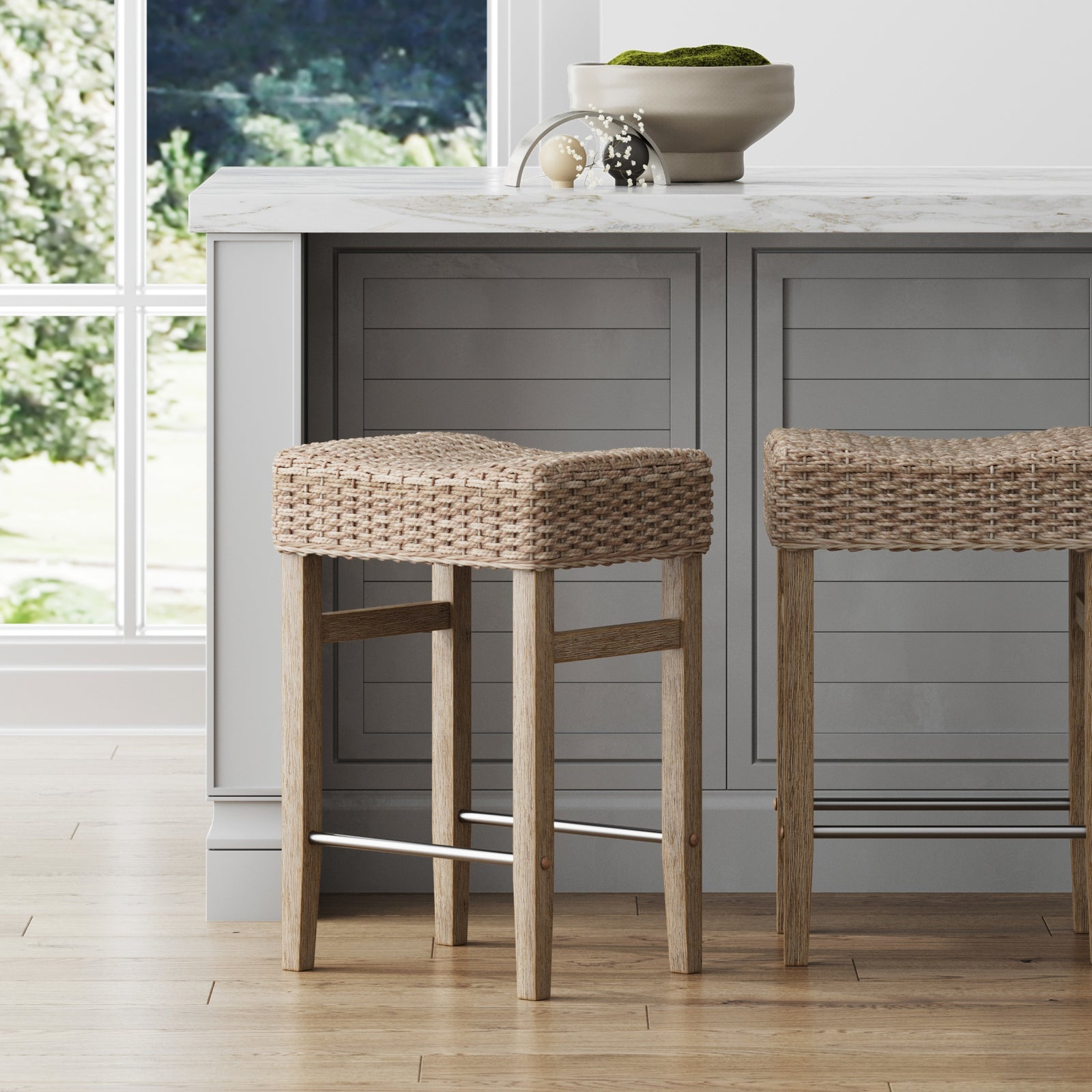 Harvey Rattan Counter Height Kitchen Bar Stool Brown | Nathan James