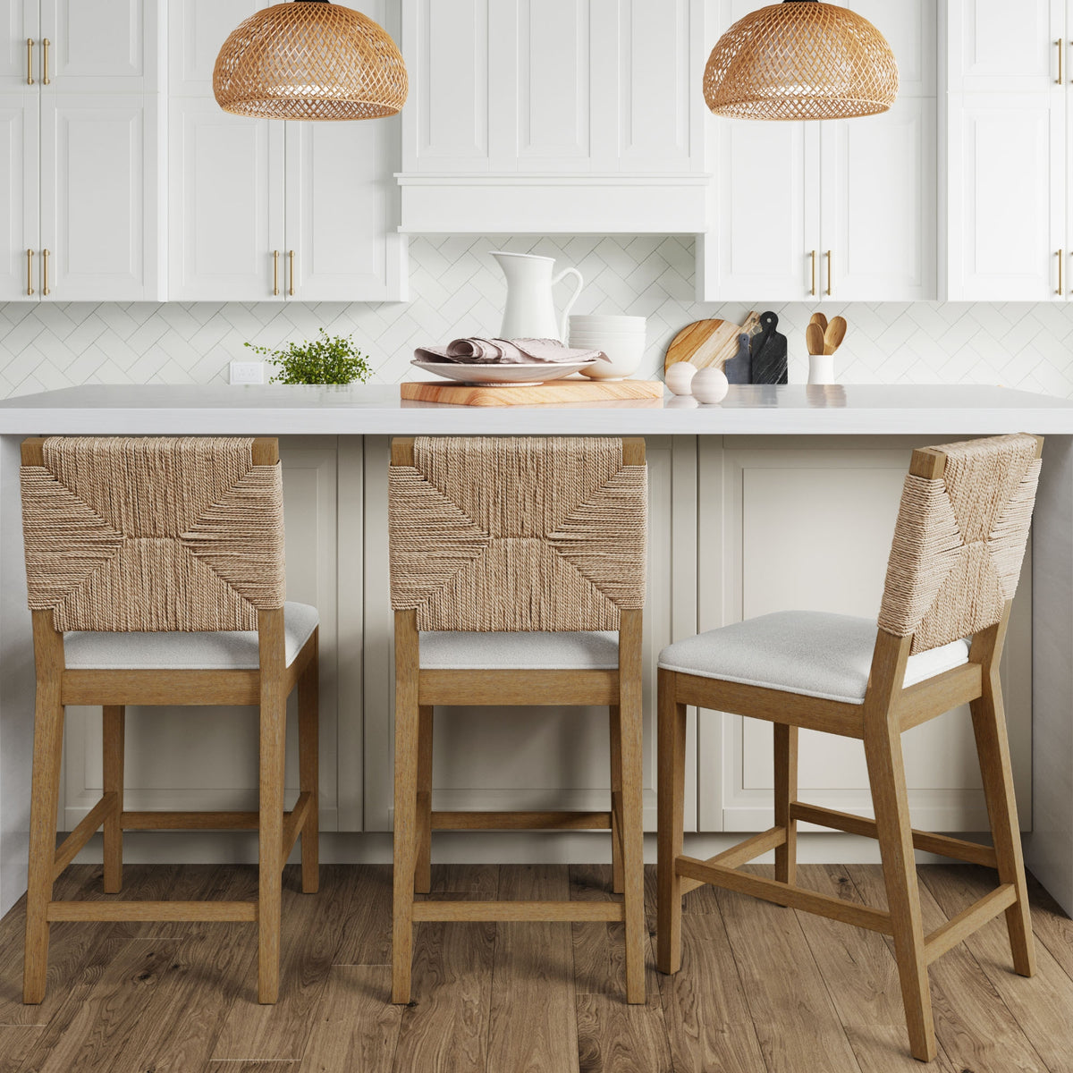 Beacon Boho Seagrass Counter Height Bar Stool Set of 3 | Nathan James