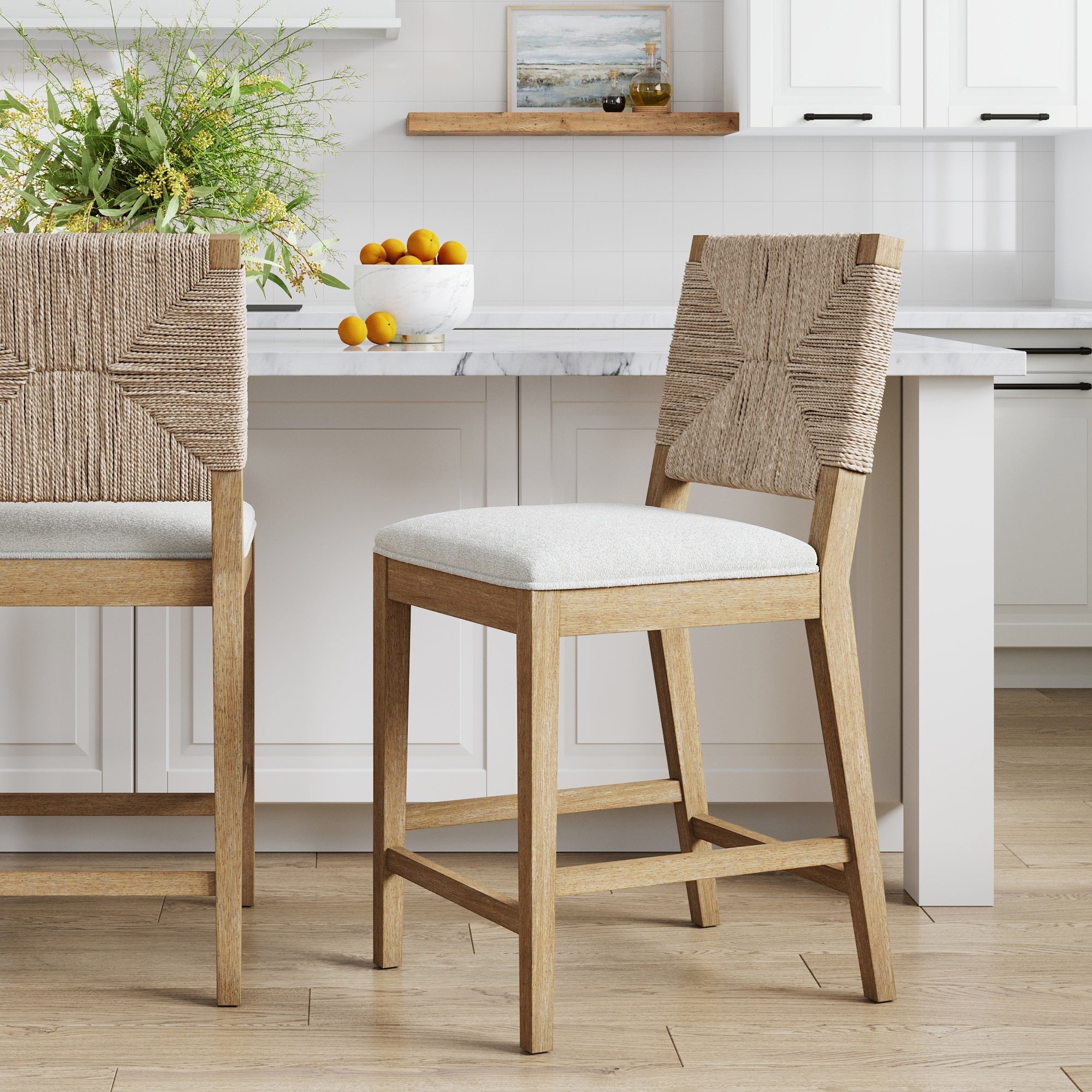 Boucle & Seagrass Counter Height Bar Stool