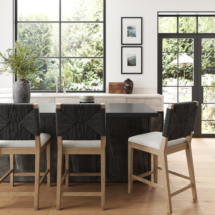 Beacon Boucle & Seagrass Bohemian Counter Stool Black | Nathan James