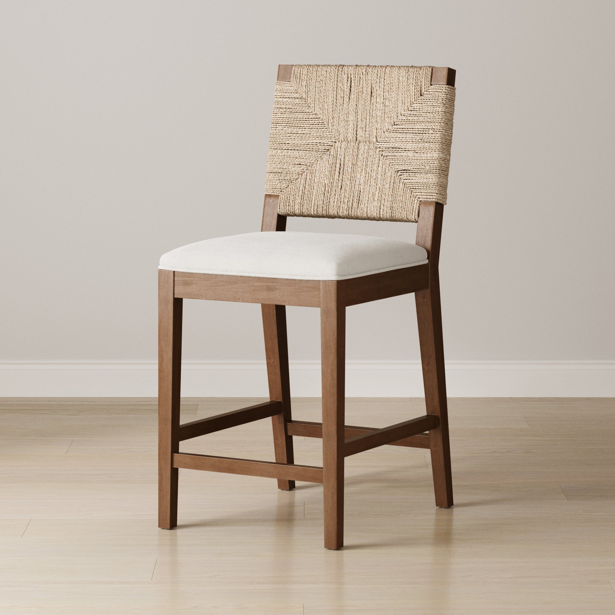 Boucle & Seagrass Counter Height Bar Stool Dark Brown
