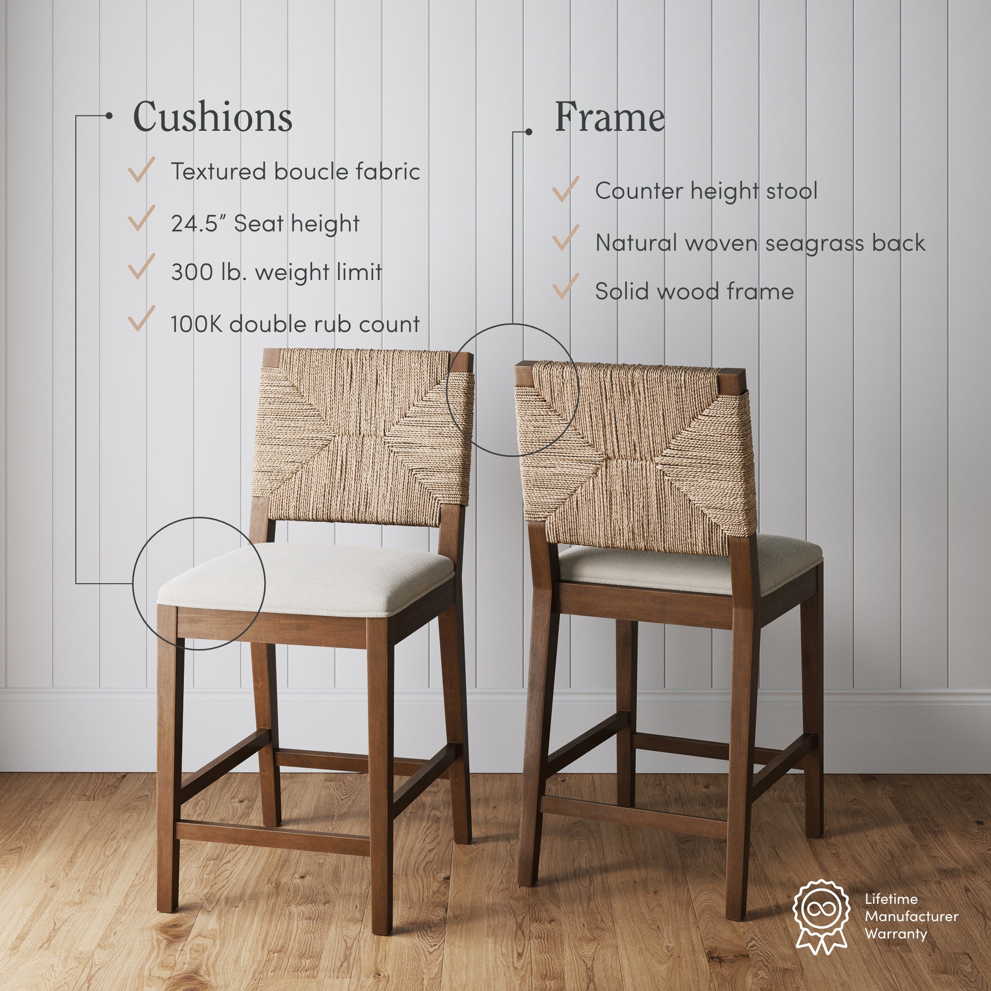 Seagrass Counter Height Bar Stools Dark Brown (Set of 2) - Nathan James