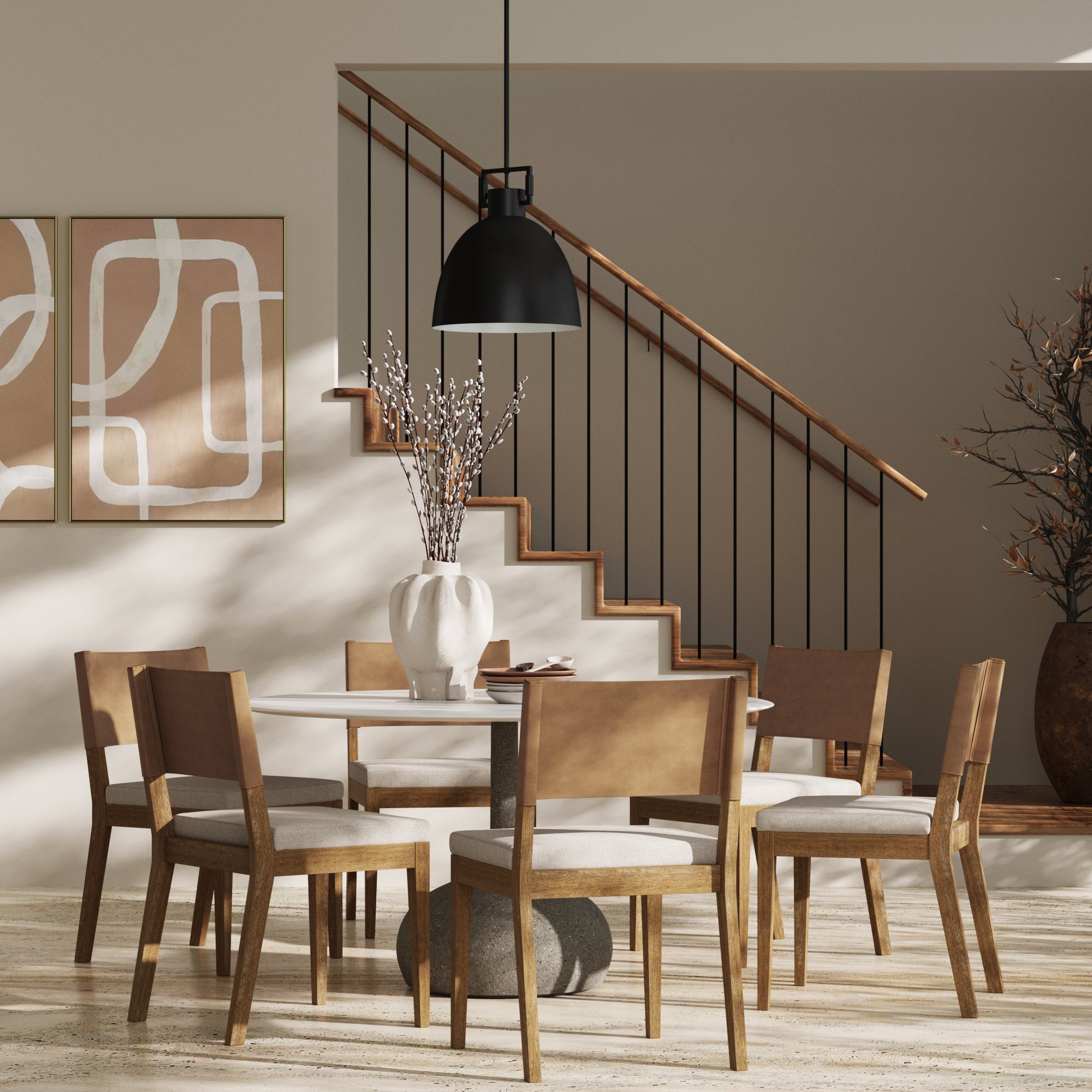 Nathan James Set of 6 Linus Dining Chair Brown Faux Leather, image size:2000x2000