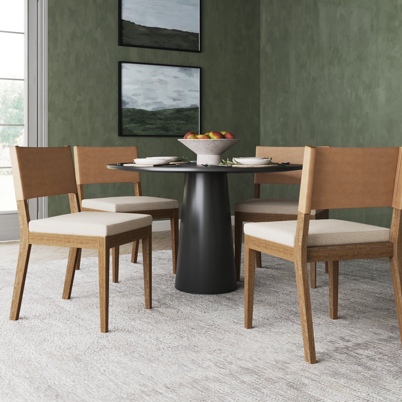 Linus Wood & Faux Leather Dining Chair Modern Farmhouse | Nathan James