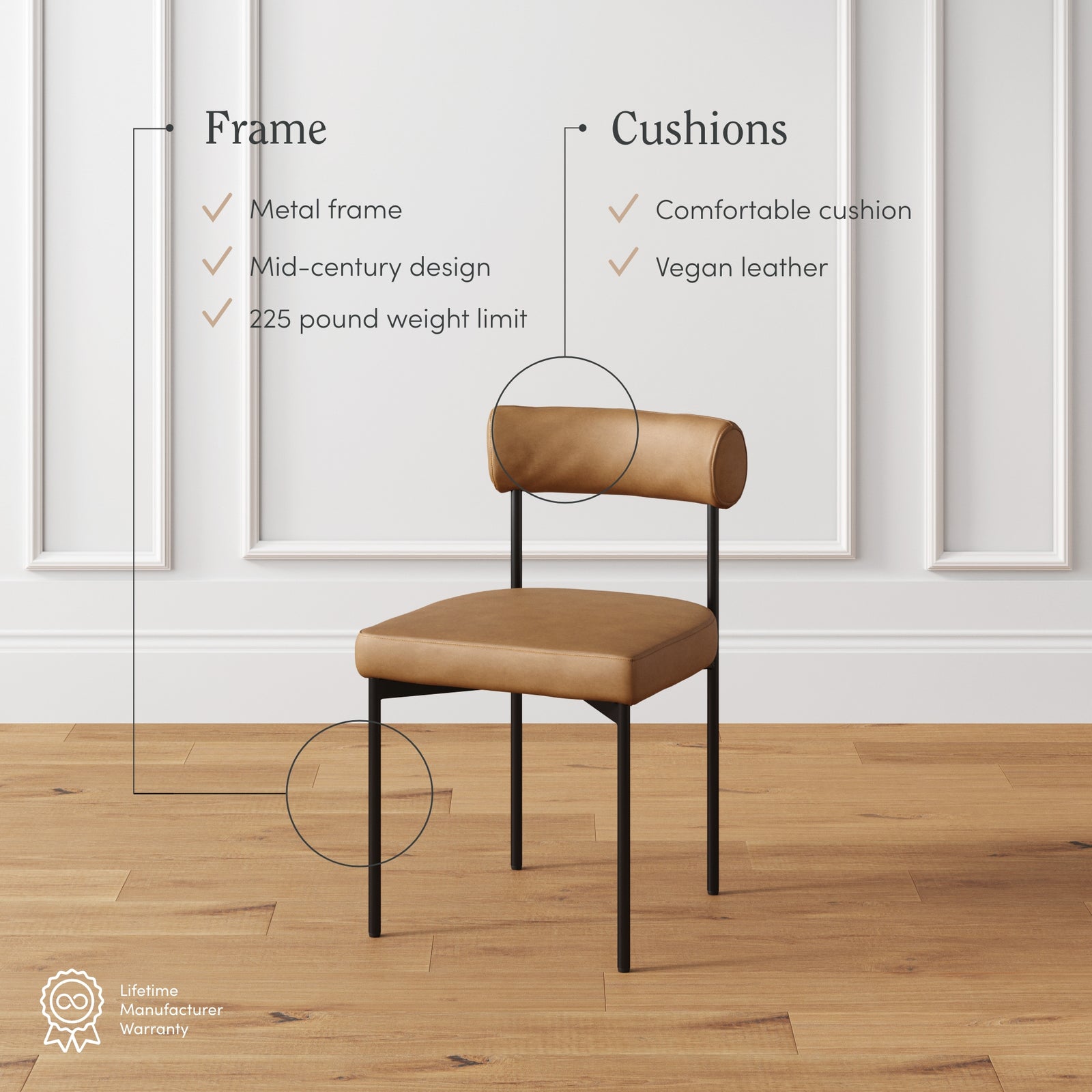 Dahlia Modern Brown Vegan Leather Dining Room Chair | Nathan James